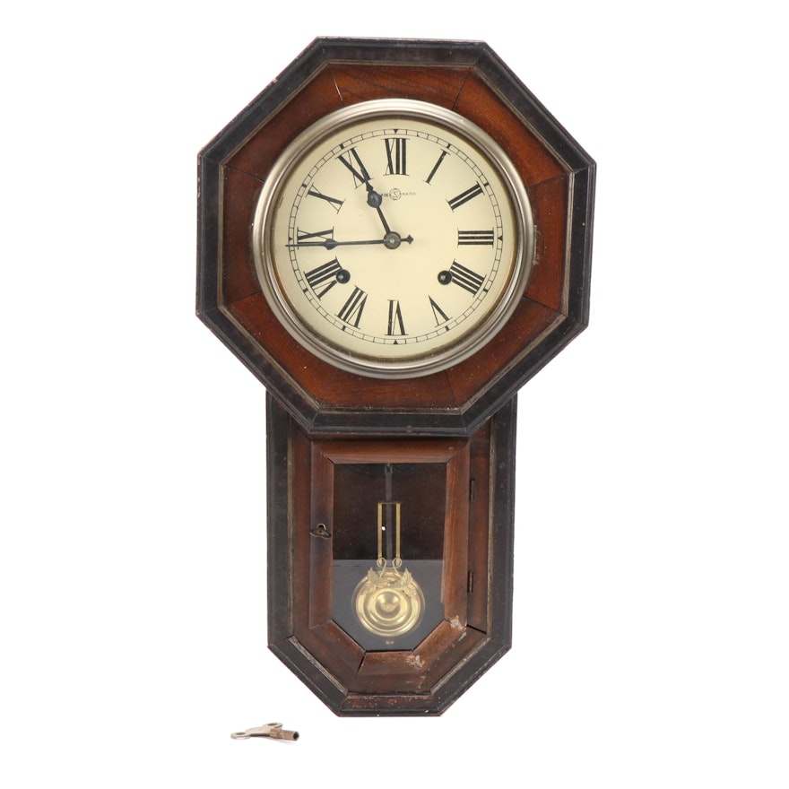 Seikosha Partially Ebonized Regulator Clock with Leaf Motif Pendulum