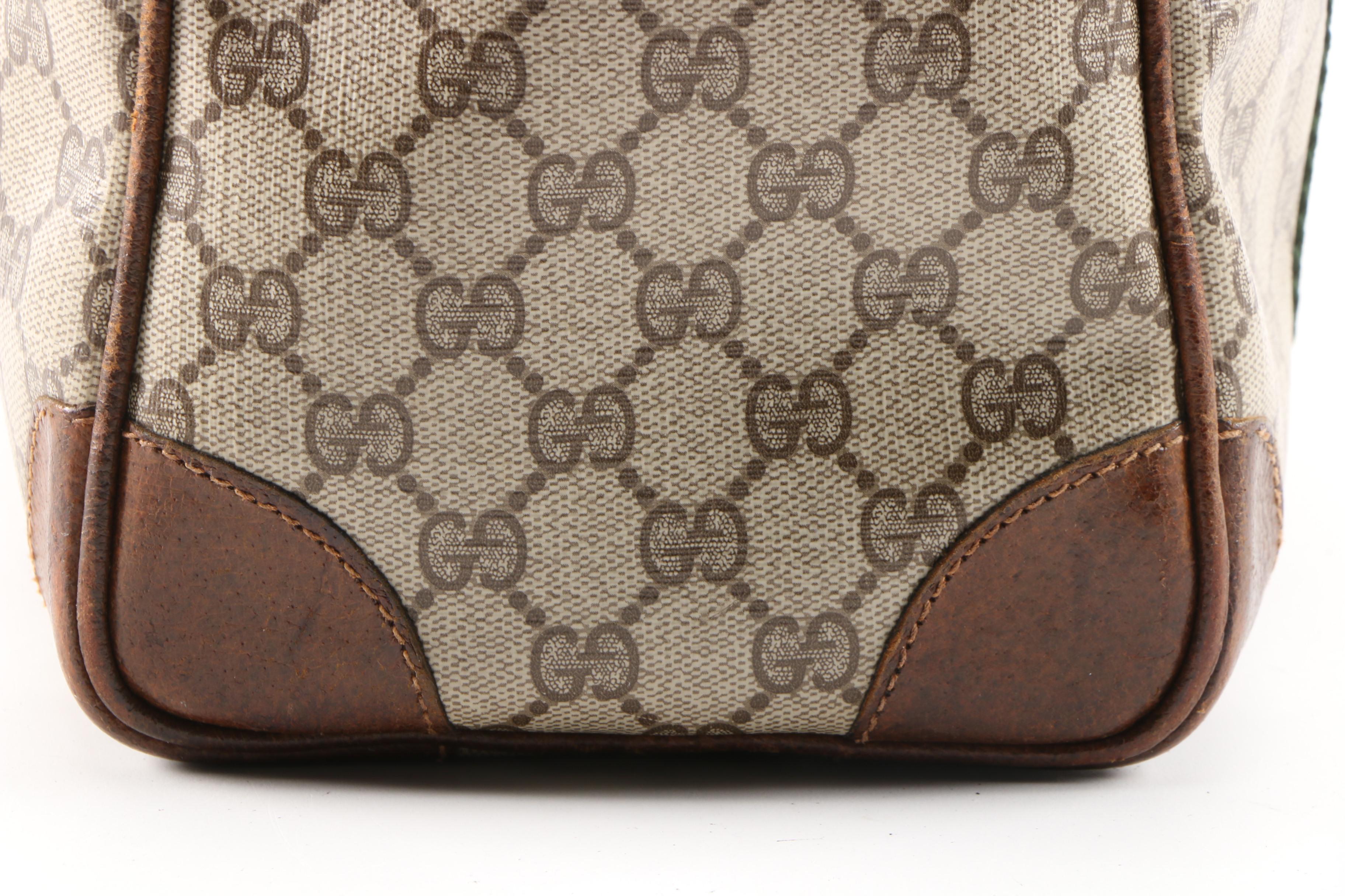 Gucci GG Supreme Canvas Web Stripe Boston Bag Trimmed in Leather, 1960s Vintage