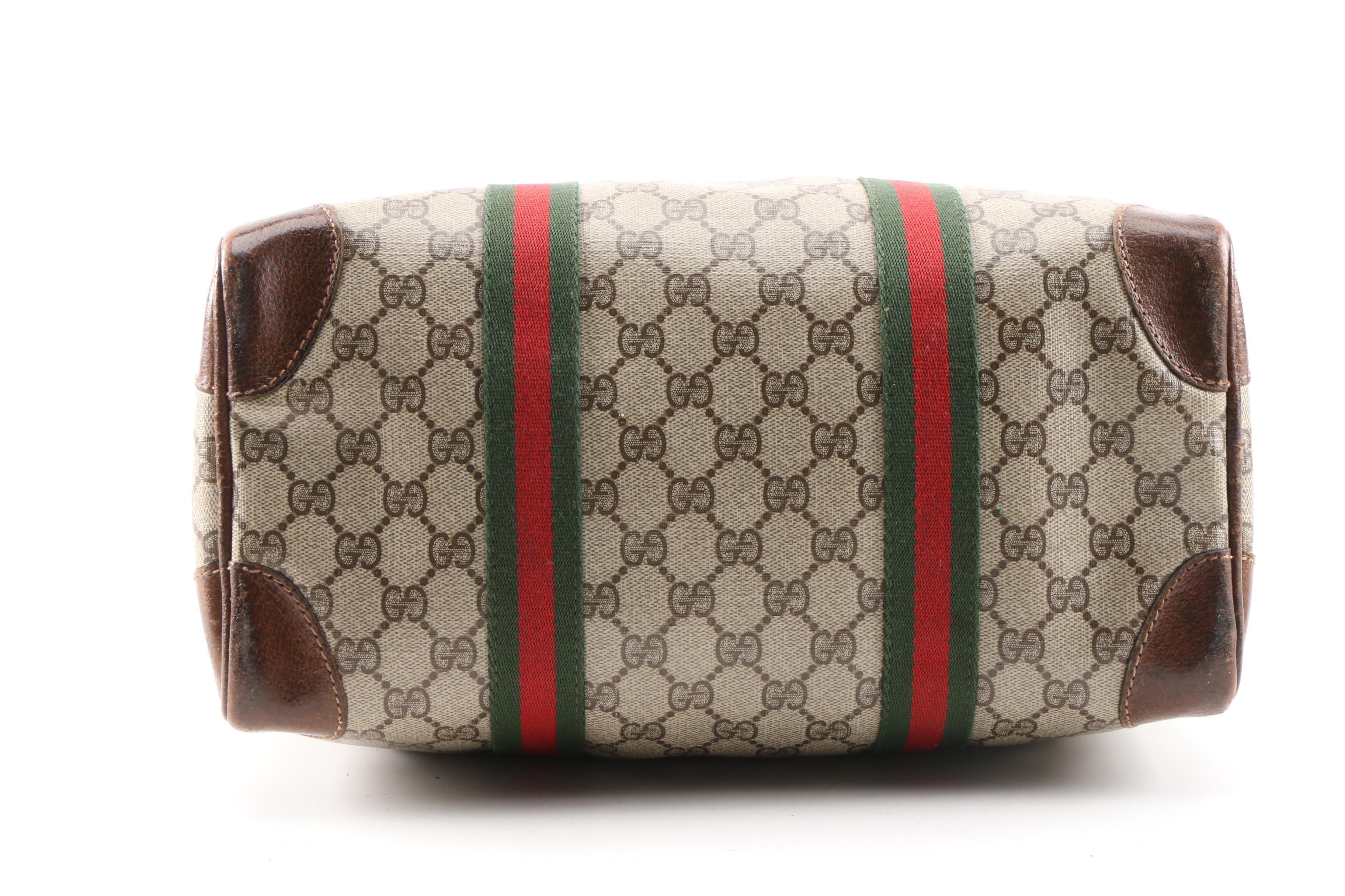 Gucci GG Supreme Canvas Web Stripe Boston Bag Trimmed in Leather, 1960s Vintage