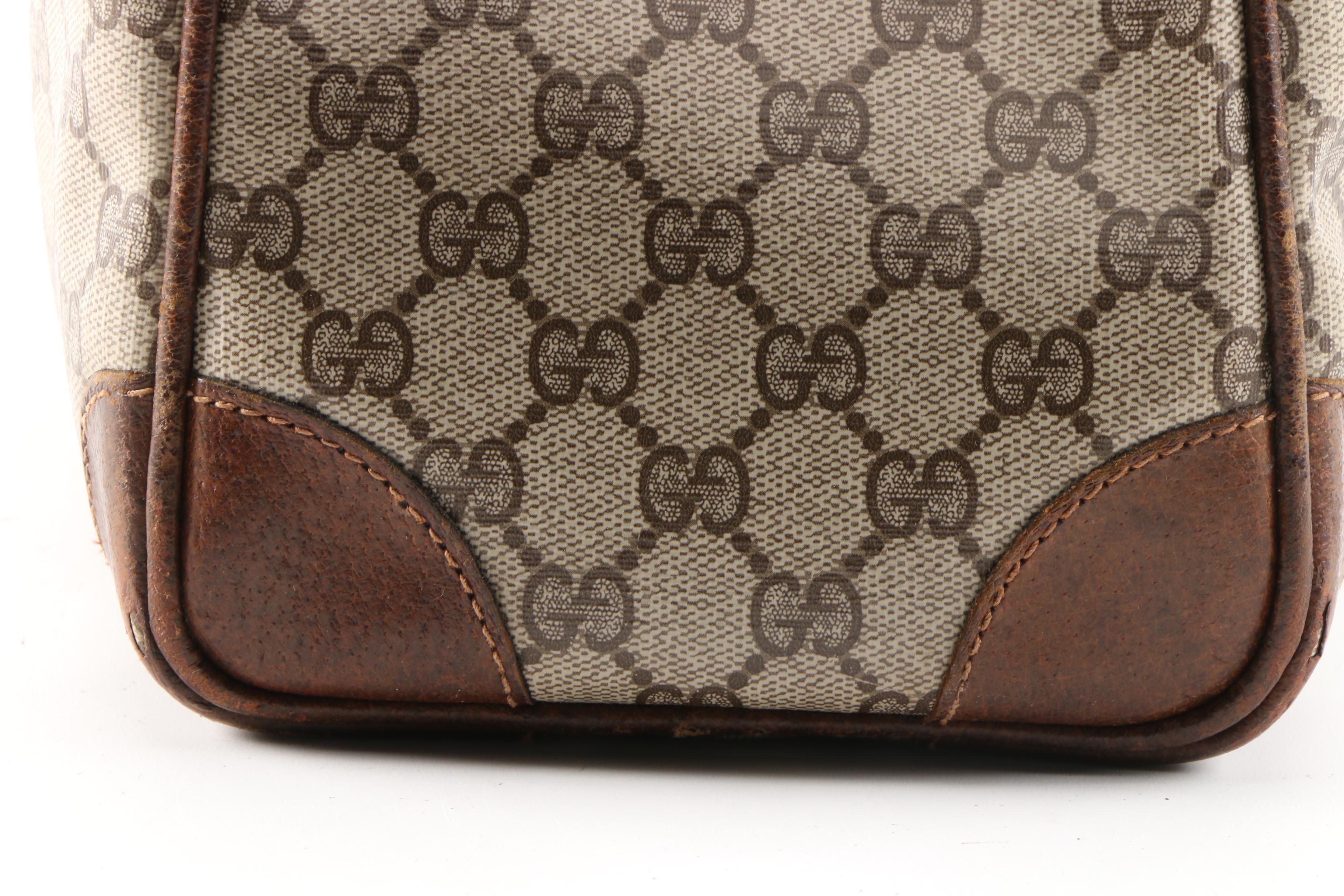 Gucci GG Supreme Canvas Web Stripe Boston Bag Trimmed in Leather, 1960s Vintage