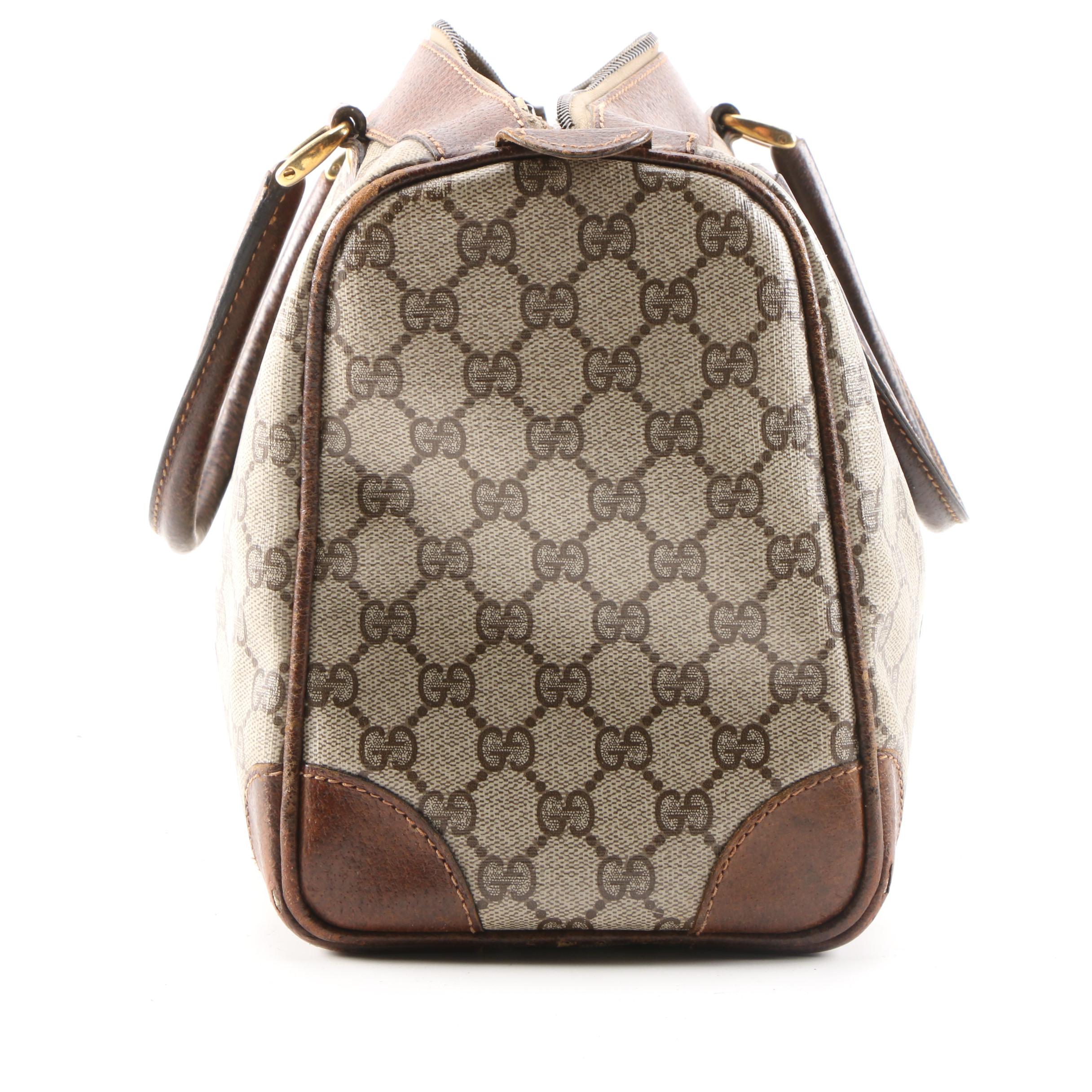 Gucci GG Supreme Canvas Web Stripe Boston Bag Trimmed in Leather, 1960s Vintage