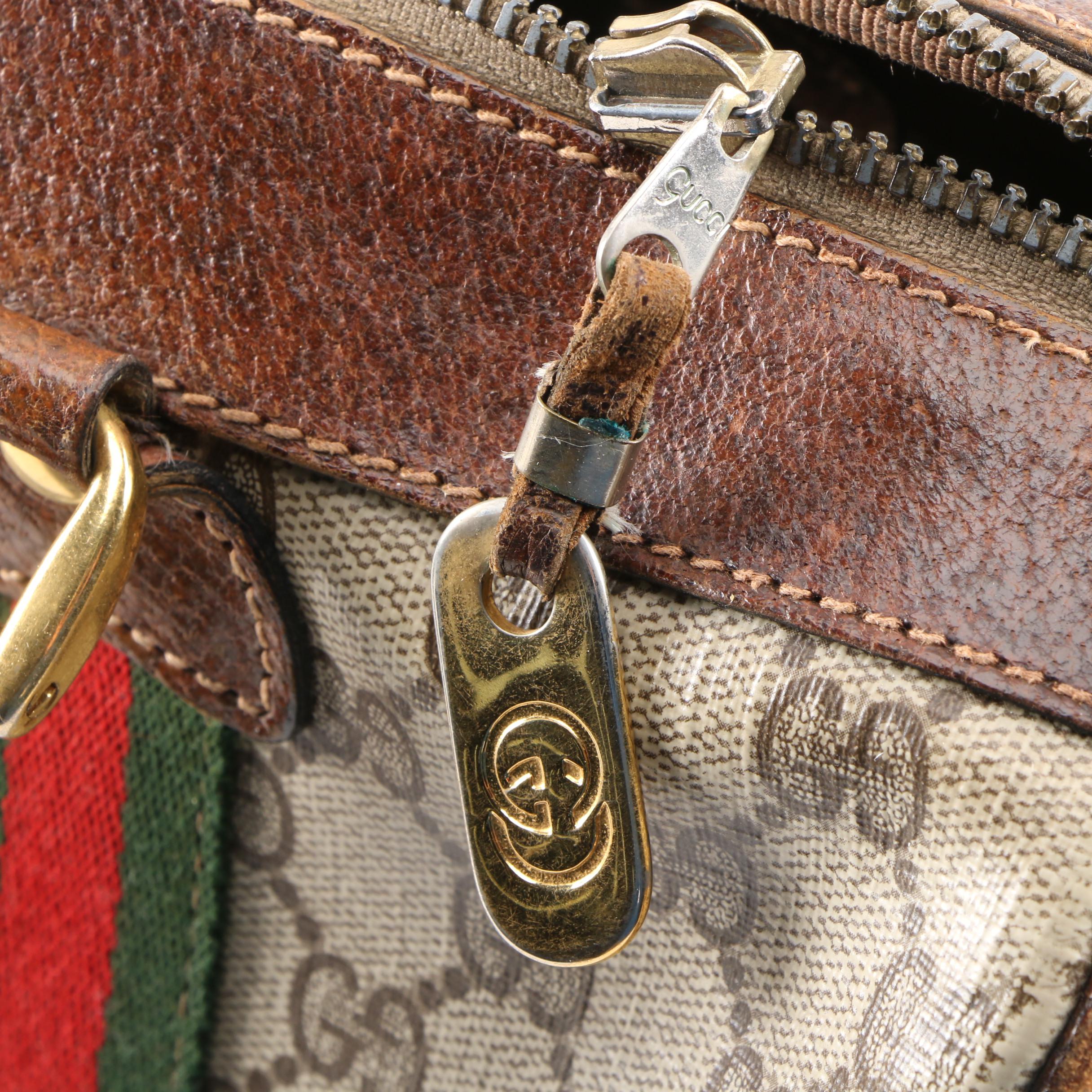 Gucci GG Supreme Canvas Web Stripe Boston Bag Trimmed in Leather, 1960s Vintage