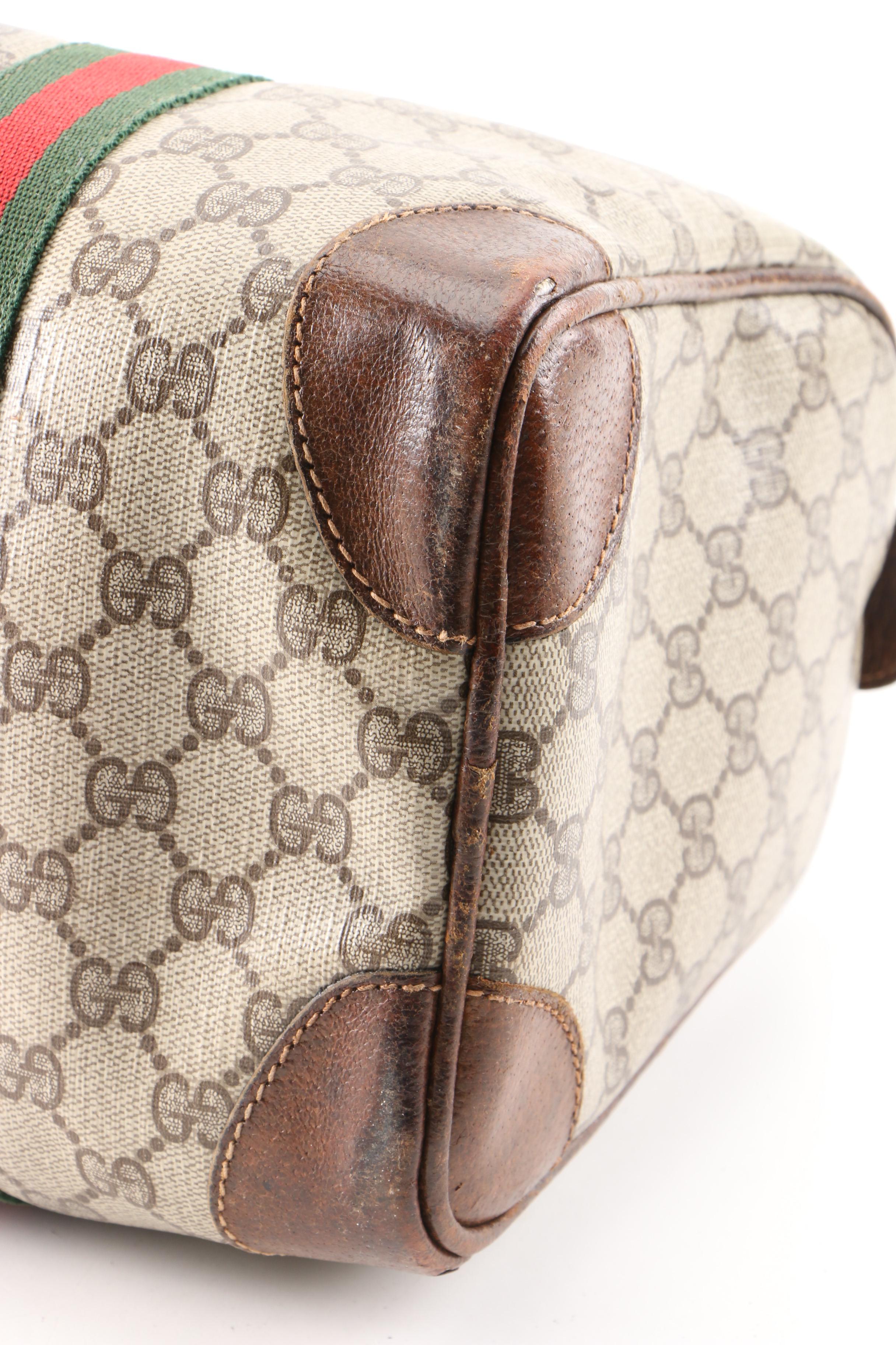 Gucci GG Supreme Canvas Web Stripe Boston Bag Trimmed in Leather, 1960s Vintage