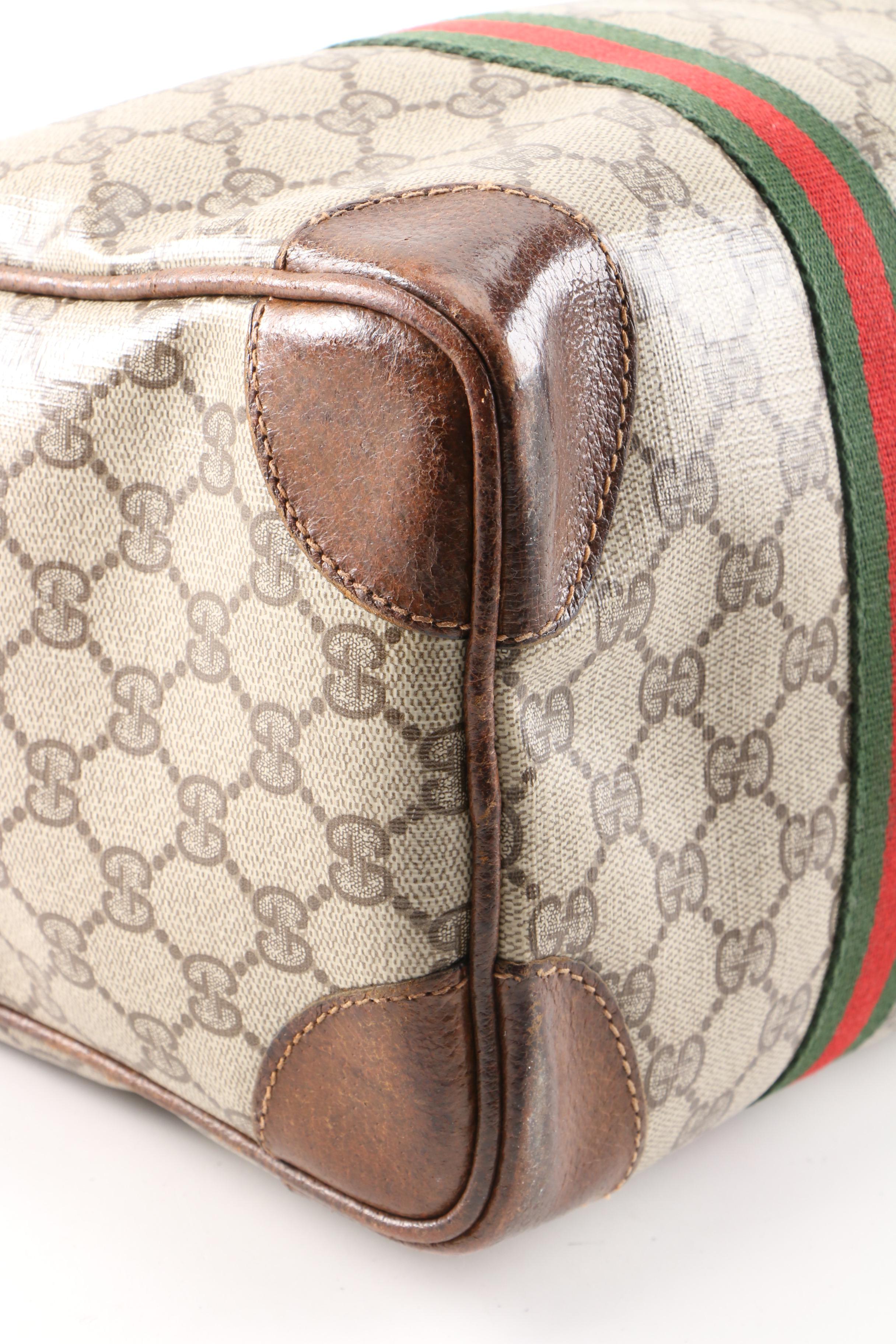 Gucci GG Supreme Canvas Web Stripe Boston Bag Trimmed in Leather, 1960s Vintage