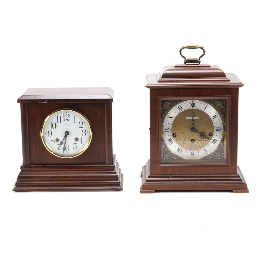 Seth Thomas "Legacy" Flame Mahogany and New England Co. Mantel Clocks