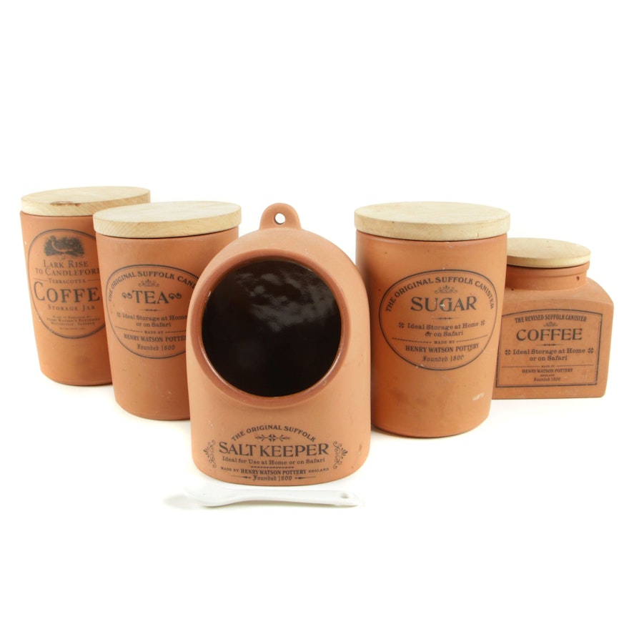 Henry Watson Pottery English Terracotta Coffee, Tea and Spice Canisters