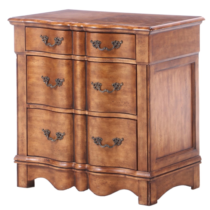 French Provincial Style Stained Birch Serpentine-Front Nightstand