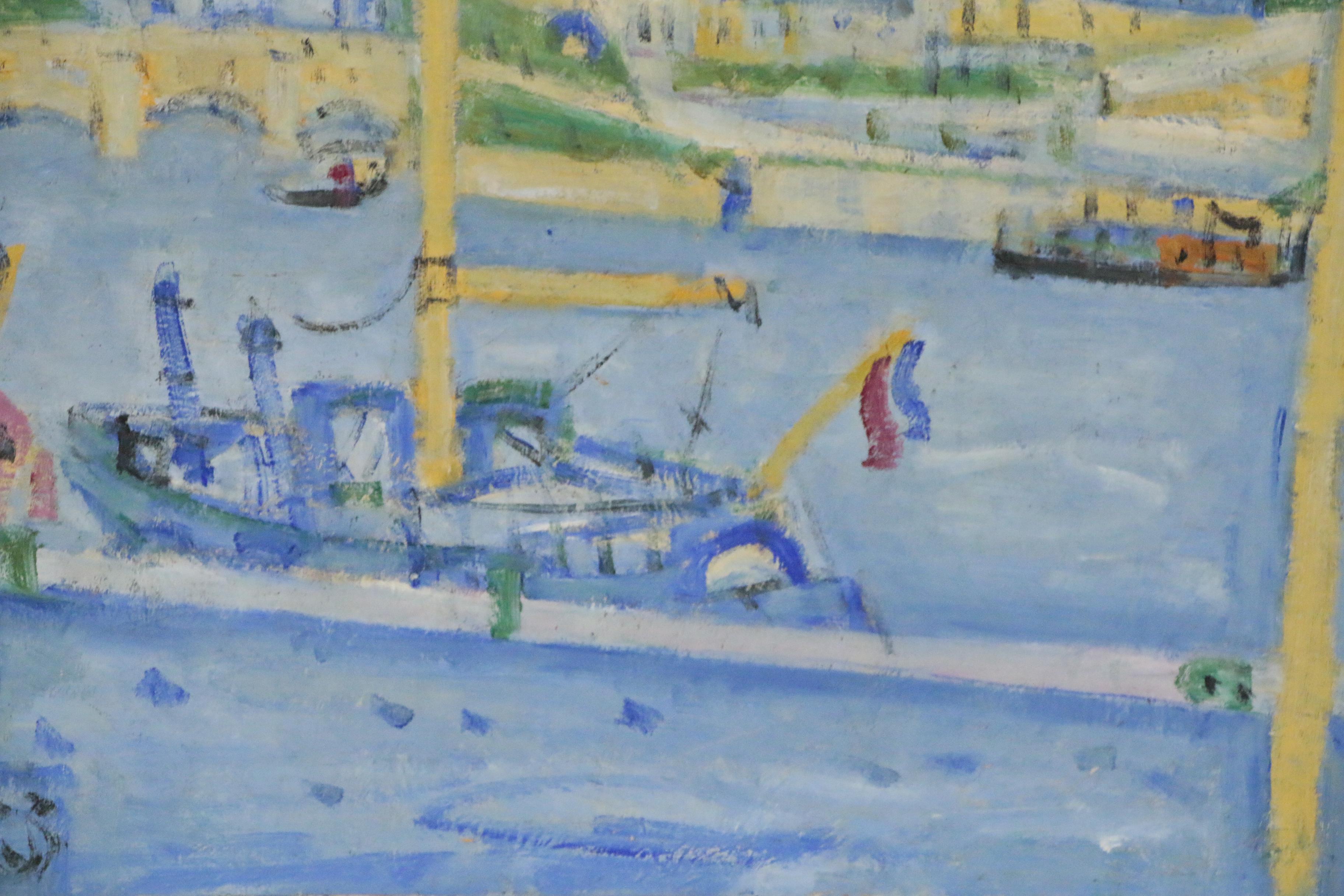 Paul Crotto Post Impressionist Harbor Scene Oil Painting