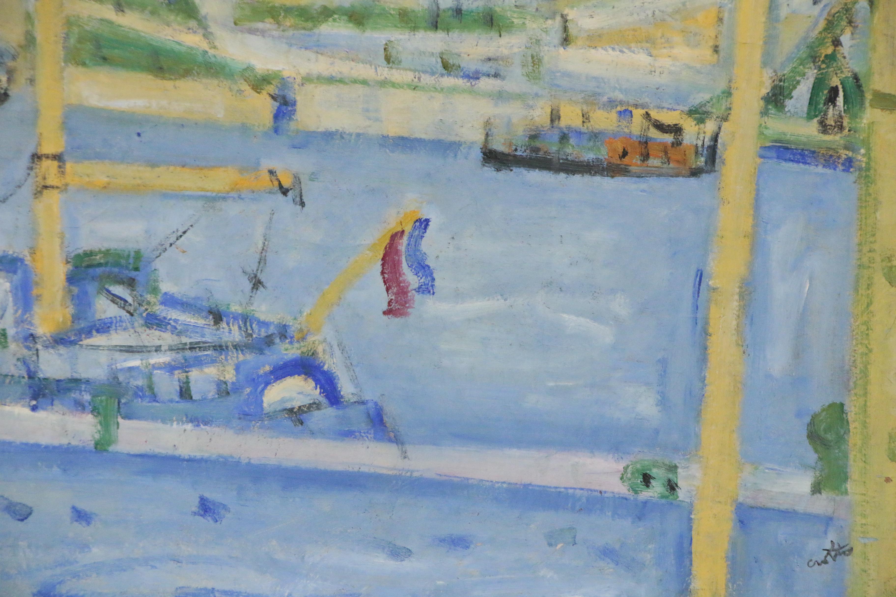 Paul Crotto Post Impressionist Harbor Scene Oil Painting