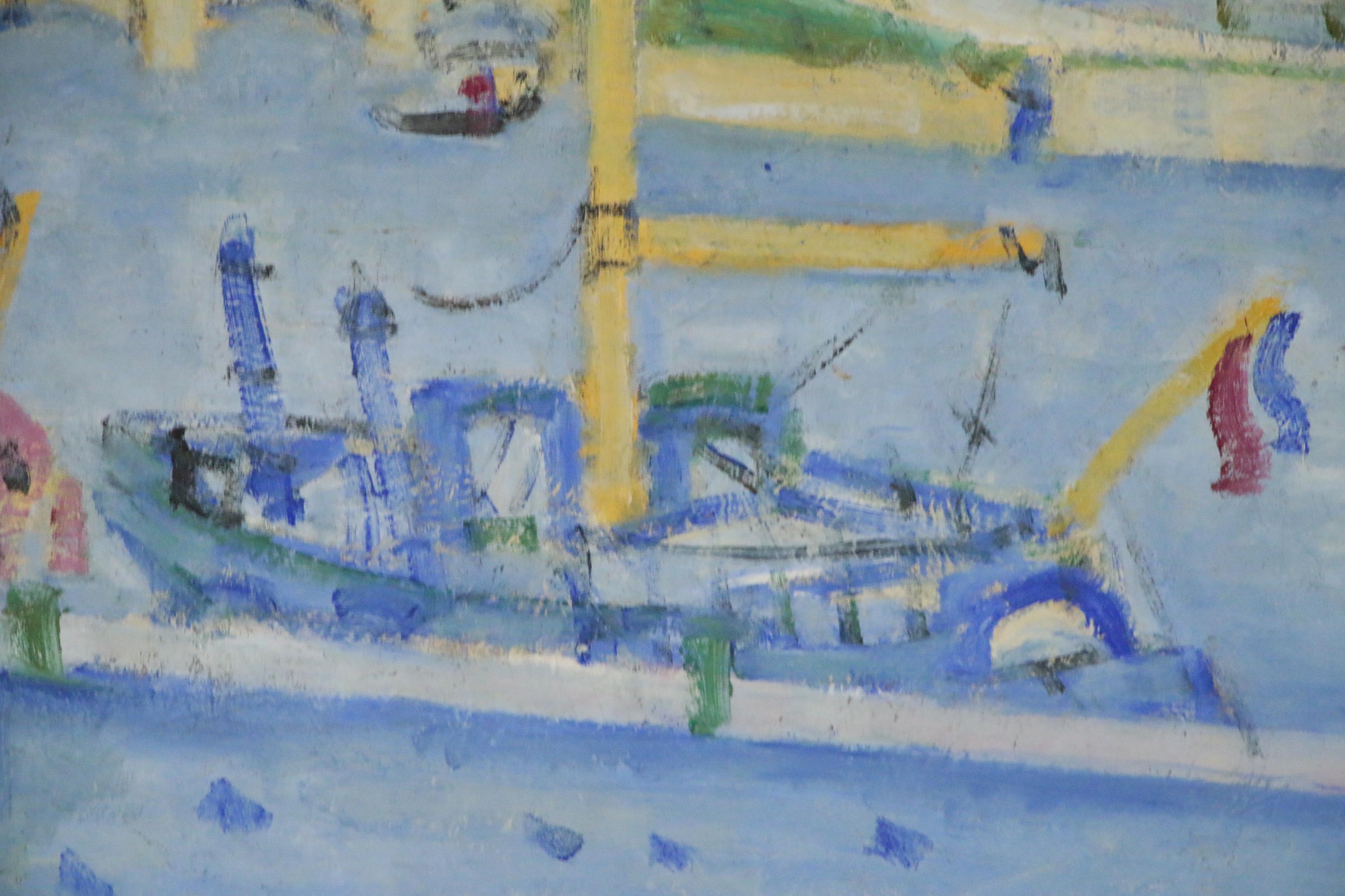 Paul Crotto Post Impressionist Harbor Scene Oil Painting