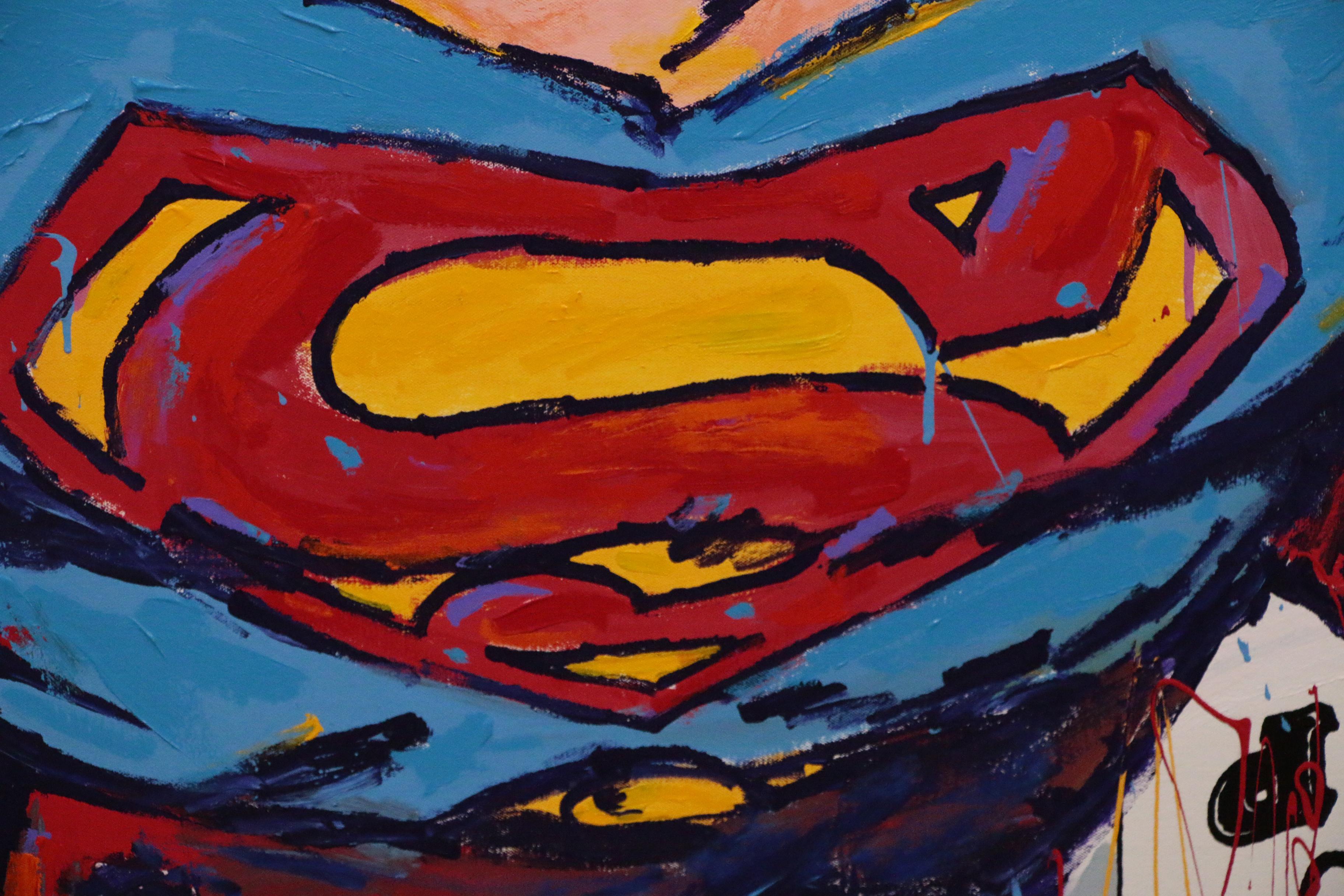 John Stango Monumental Pop Art Acrylic Painting of Superman