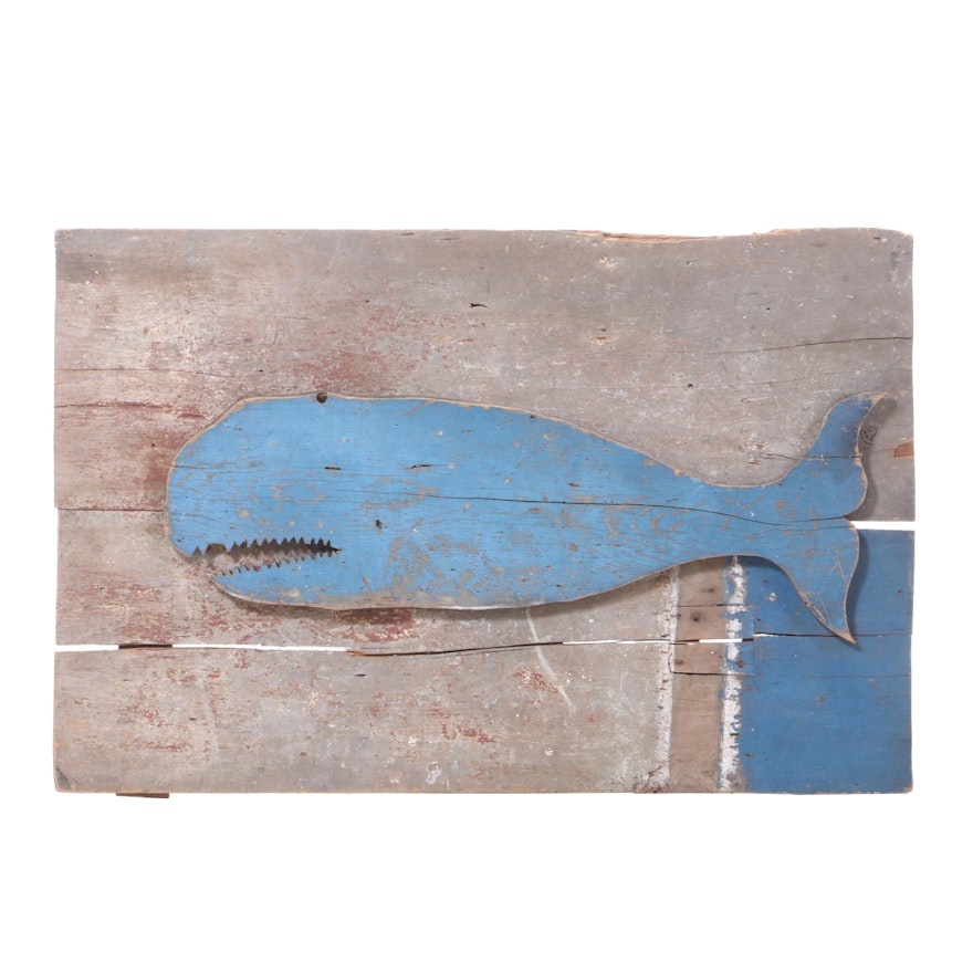 Folk Art Carved and Painted Whale Sign