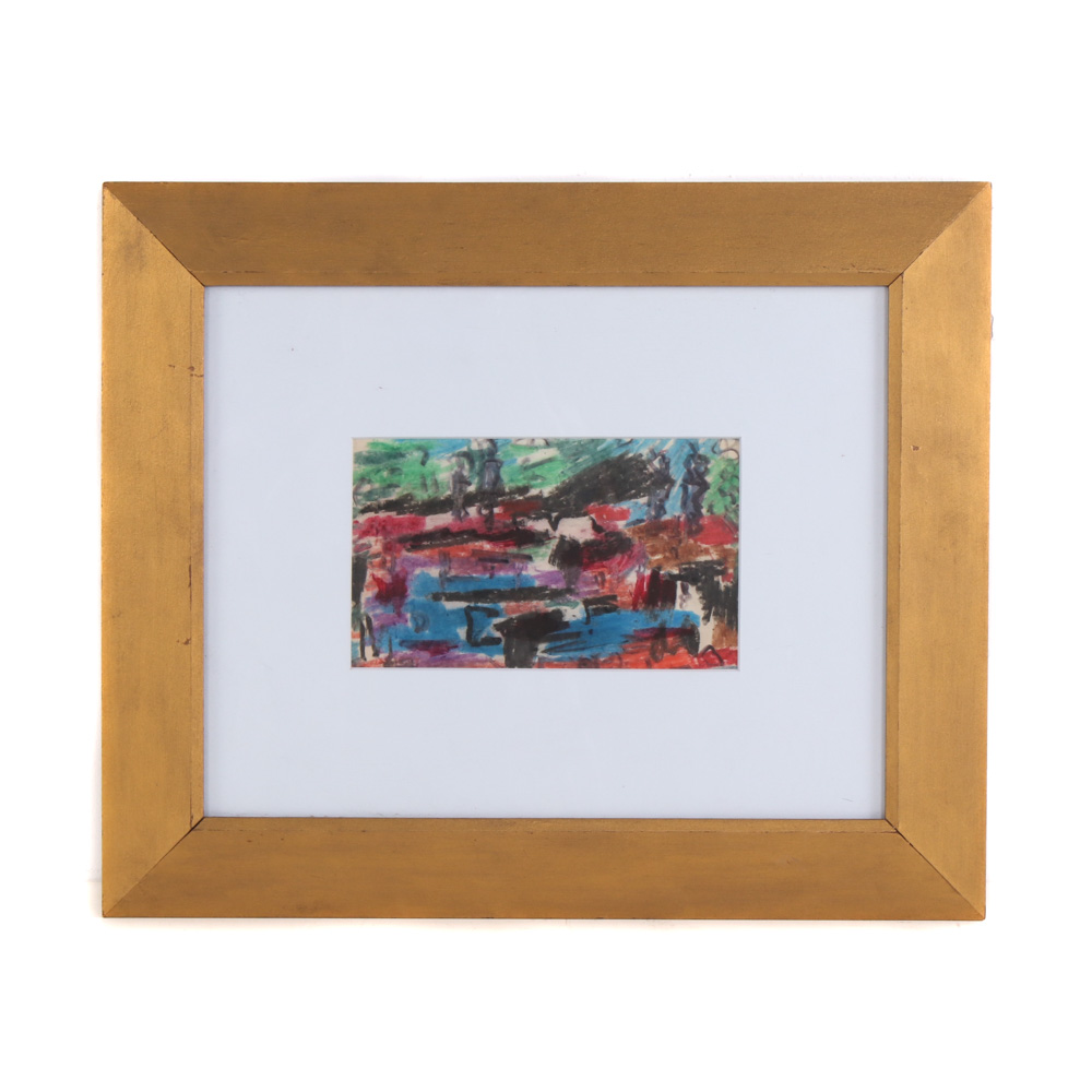 Paul Chidlaw Abstract Oil Pastel Drawing