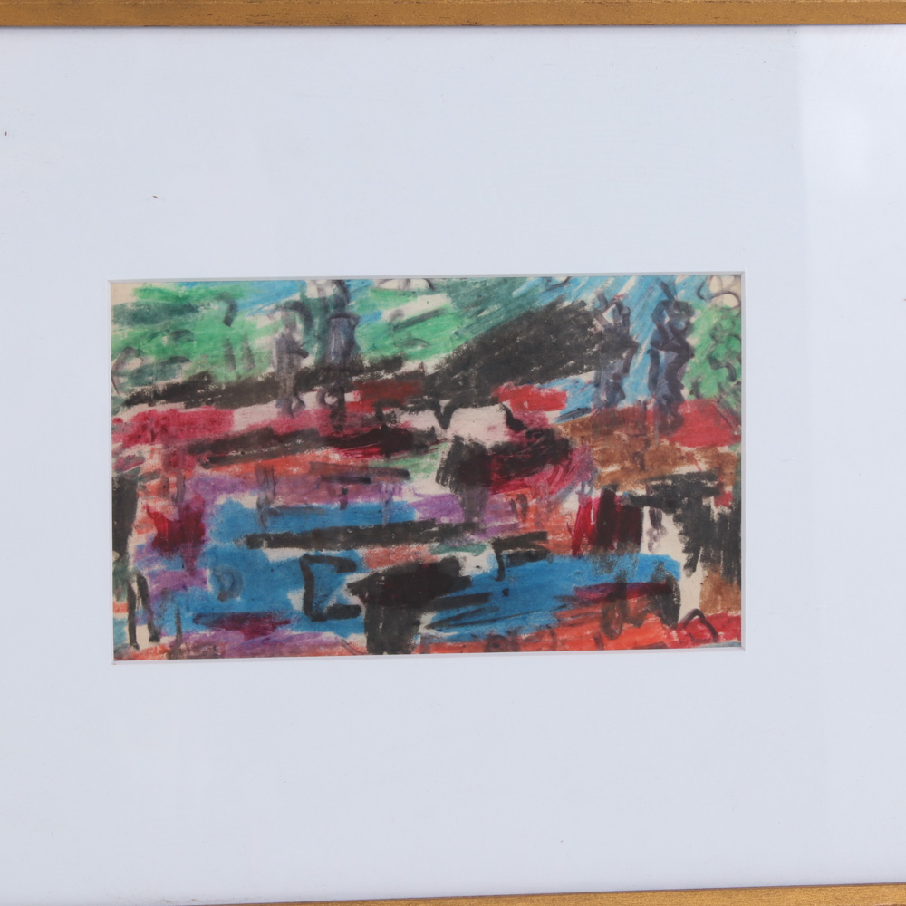 Paul Chidlaw Abstract Oil Pastel Drawing