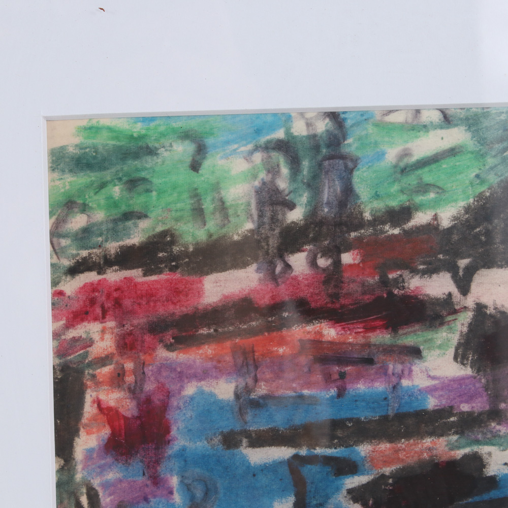Paul Chidlaw Abstract Oil Pastel Drawing
