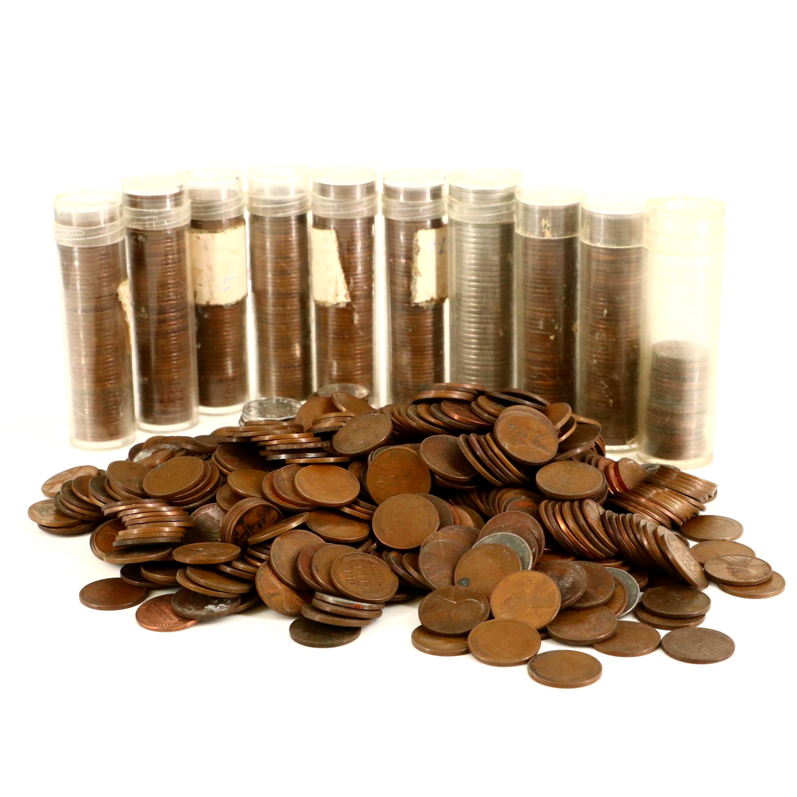 Approximately 880 Lincoln Wheat Cents, Plus Vintage Nickels and Canadian Coins