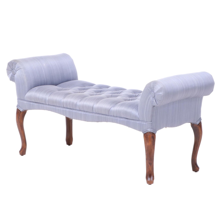 Louis XV Style Walnut-Stained and Button-Tufted Bench