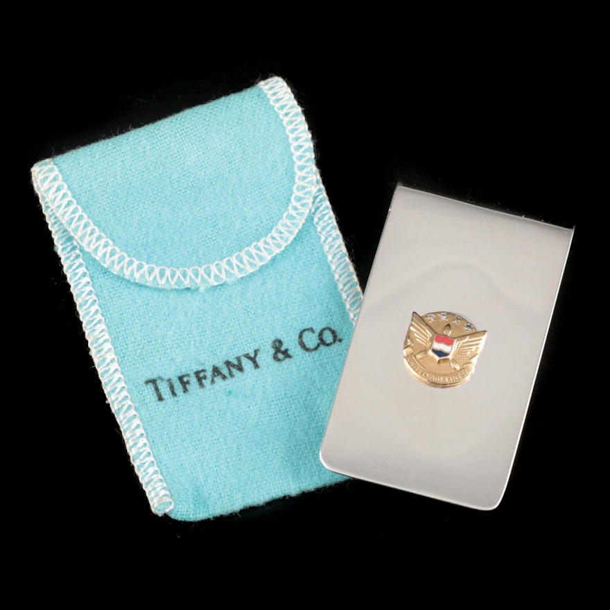 Tiffany & Co. Sterling and Diamond Money Clip with Gilt United Airlines Insignia