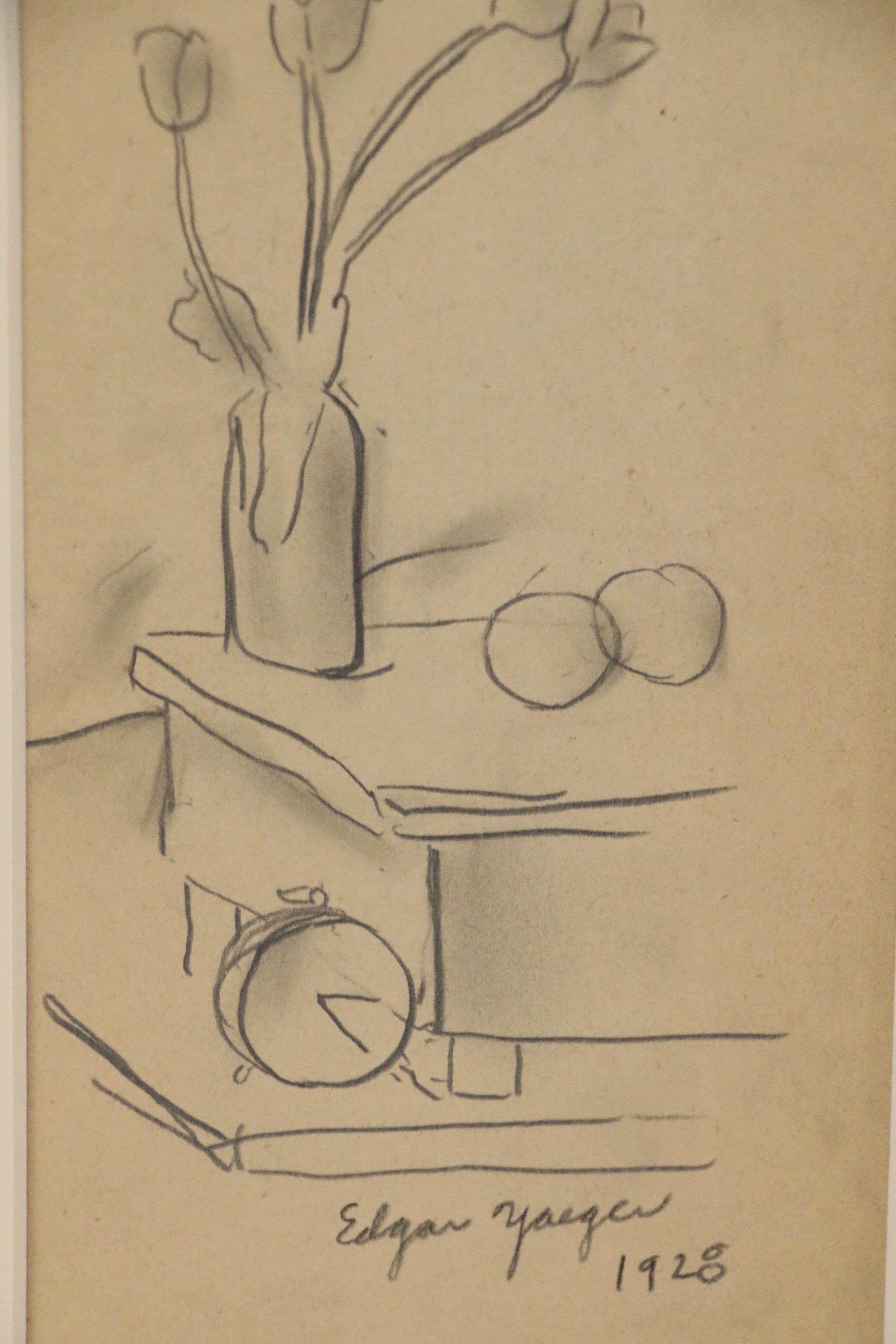 Edgar Yaeger Still Life Graphite Drawing, 1928
