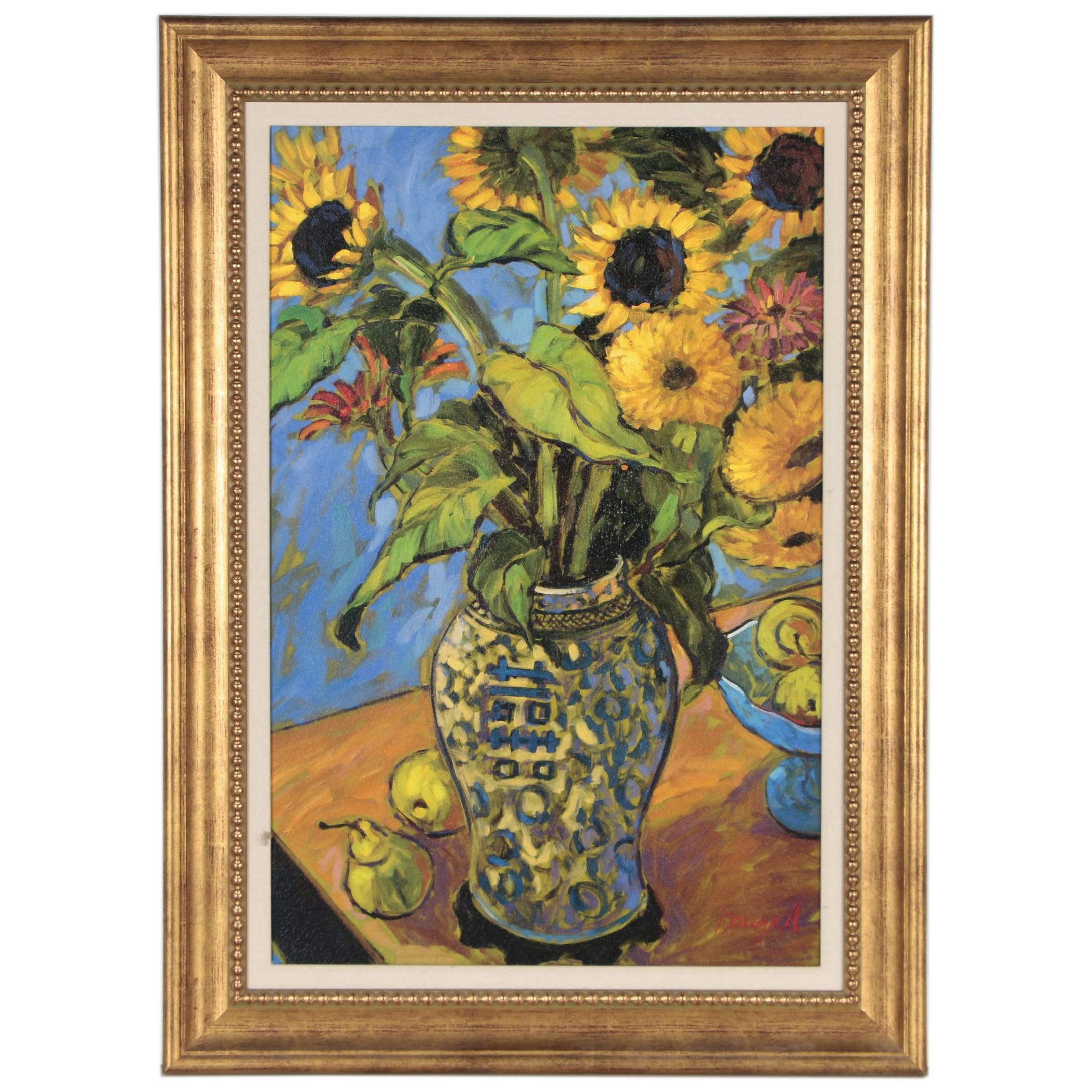 Jae Dougall Oil Painting of Sunflowers