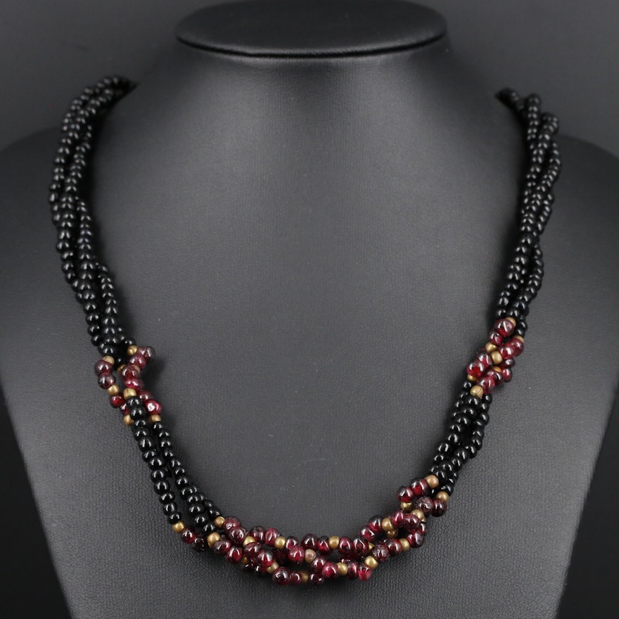 Rhodolite Garnet and Glass Multi-Strand Necklace