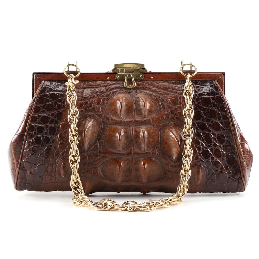 Hornback Crocodile Skin Handbag with Chain Strap, Vintage