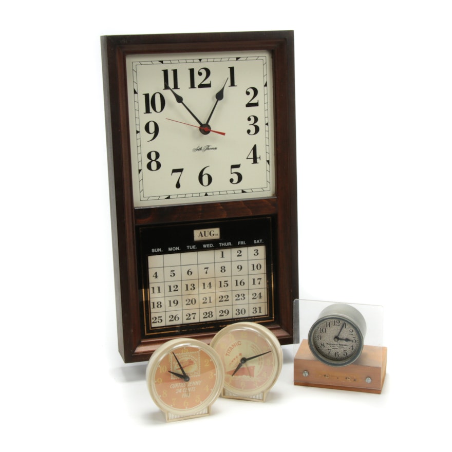 Seth Thomas Calendar Clock with Assorted Table Clocks