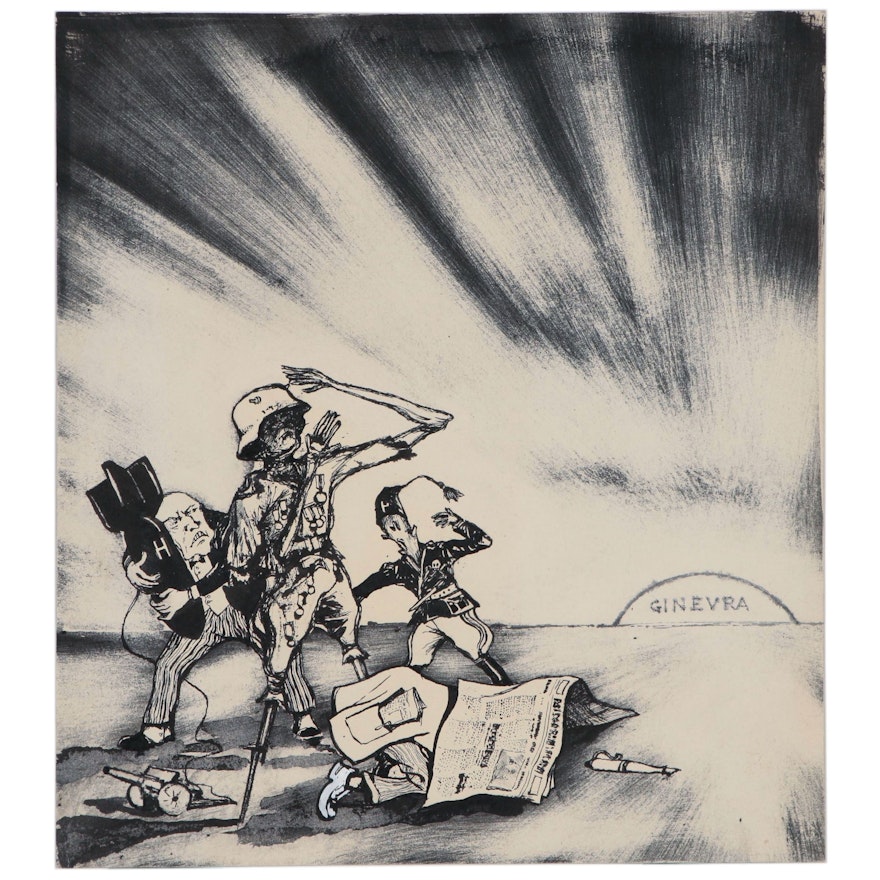 Political Ink Illustration "Ginevra", 1955
