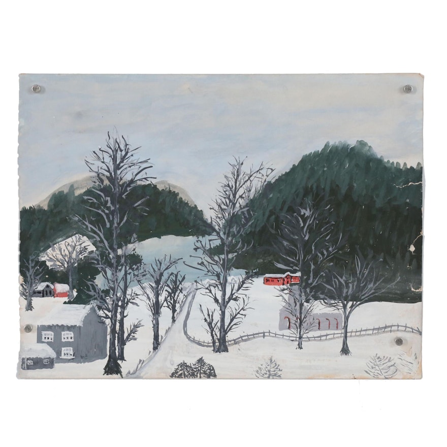 Winter Landscape Gouache Painting