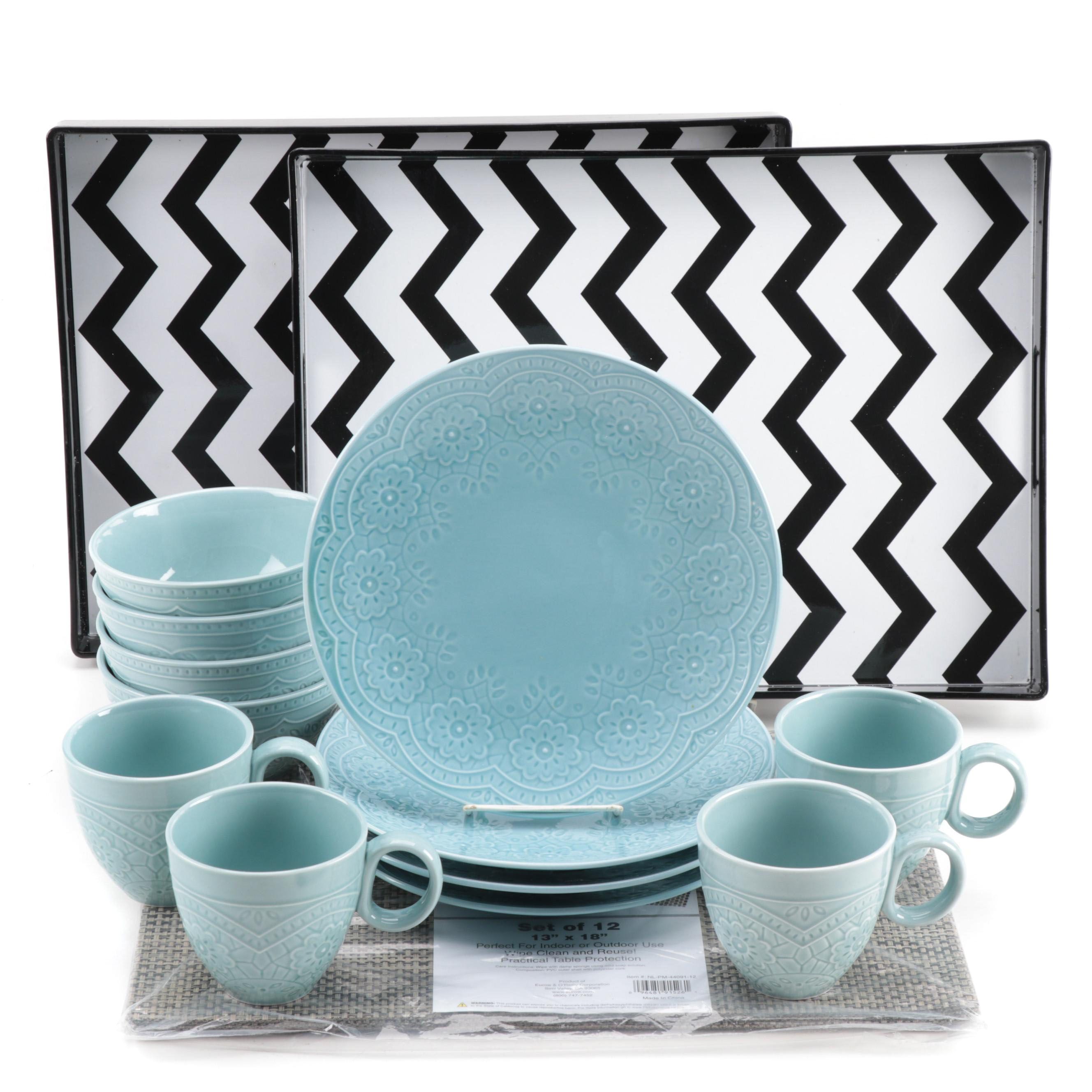 Gibson Elite "Alemany" Dinnerware with Other Trays and Placemats