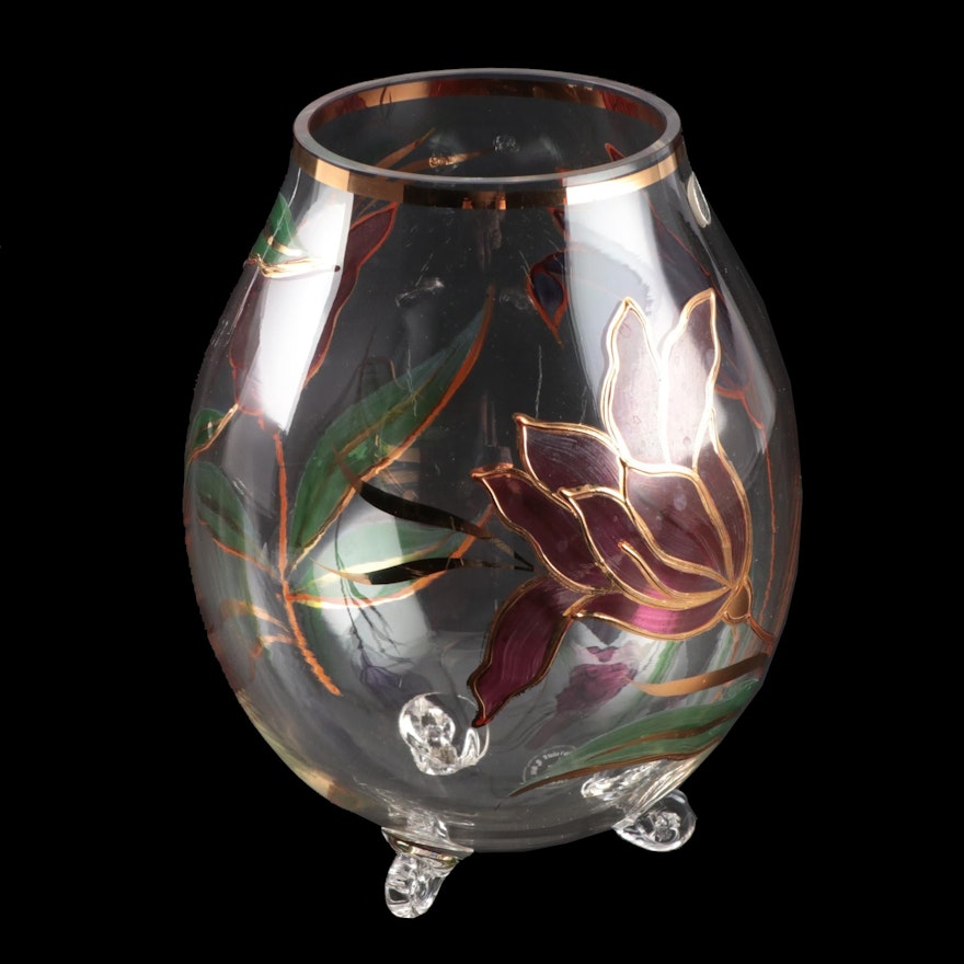 Czechoslovakian Bohemia Crystal Hand-Painted Vase