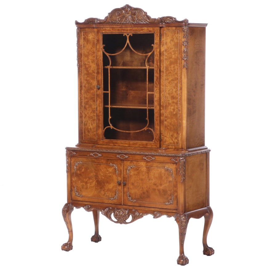 George III Style Acacia and Burled Acacia China Cabinet-on-Stand