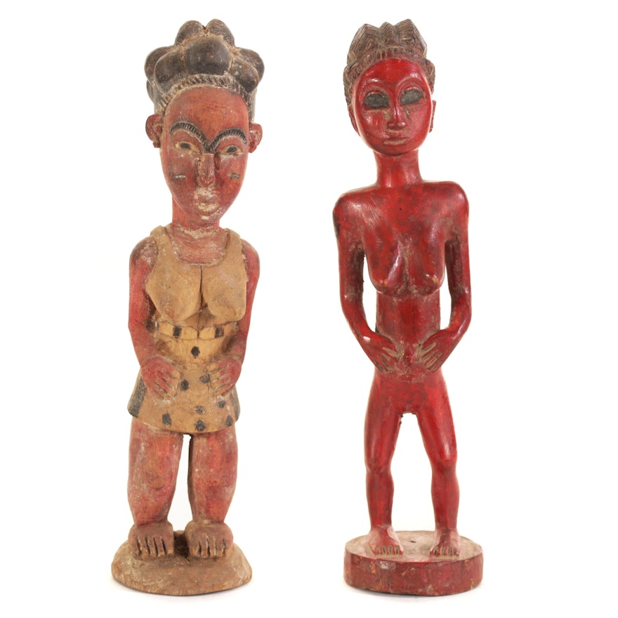 African Baule Style Polychrome Wood Figures