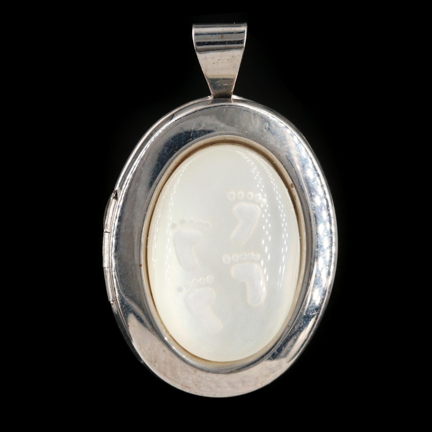 Sterling Silver Quartz and Mother of Pearl Doublet Locket Pendant