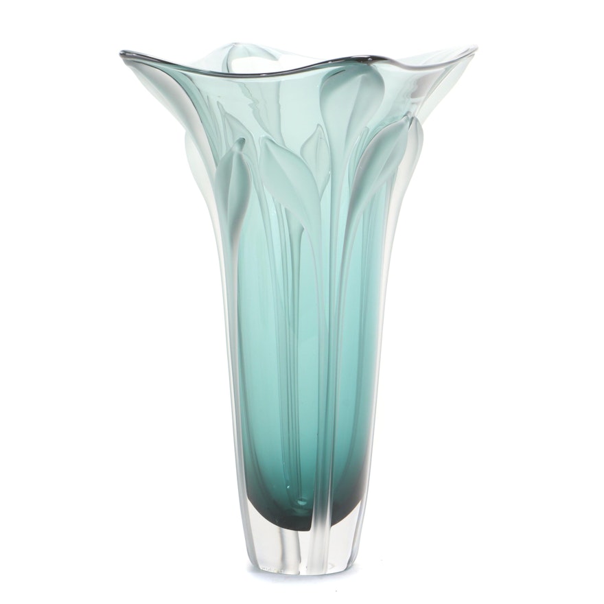 William Glasner Blue Green Art Glass Vase, 1995