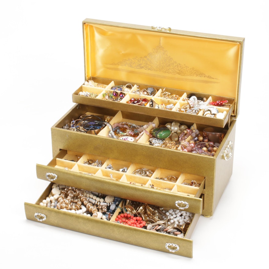 Lady Buxton Double Drawer Jewelry Box with Costume Jewelry