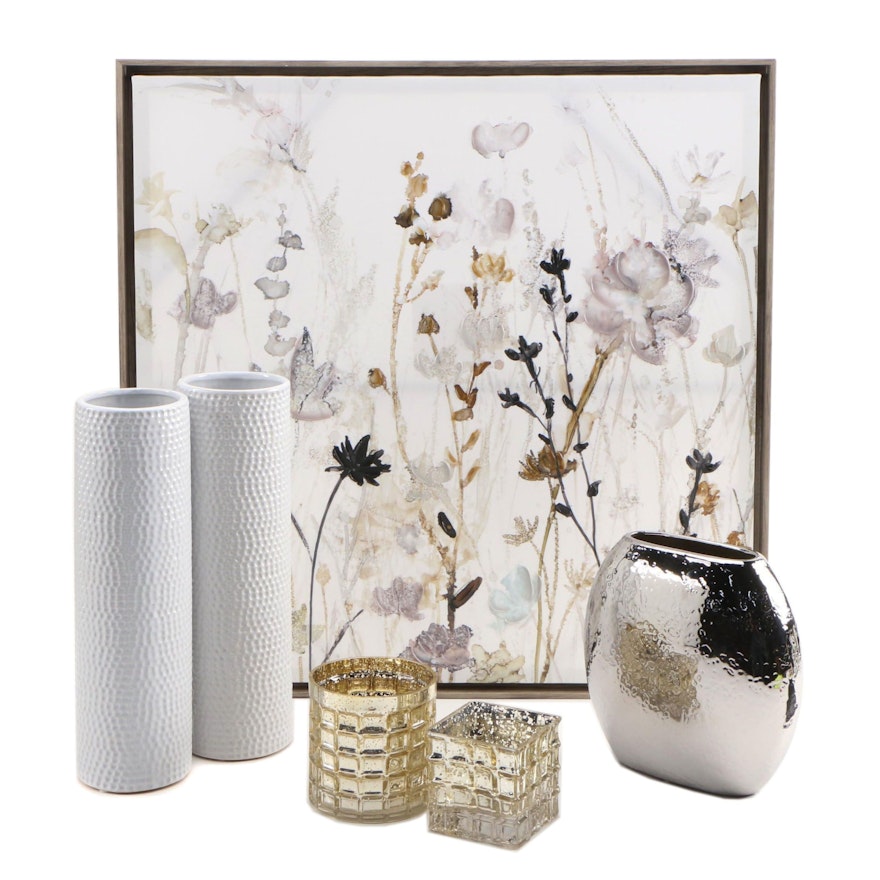 Abstract Floral Embellished Giclée with Vases and Votive Holders