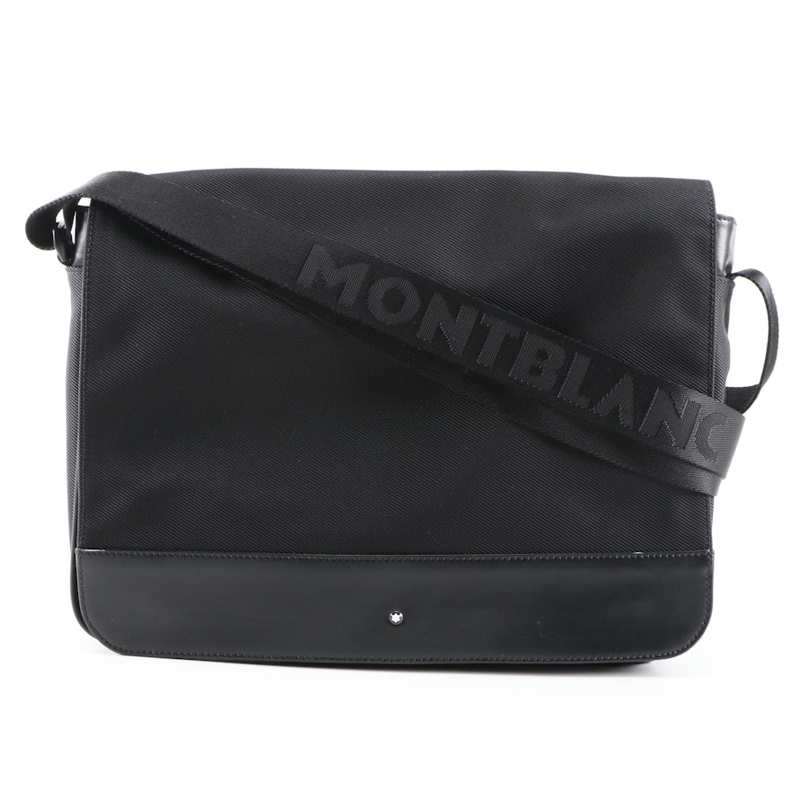 Montblanc Black Leather and Nylon Night Flight Messenger Bag