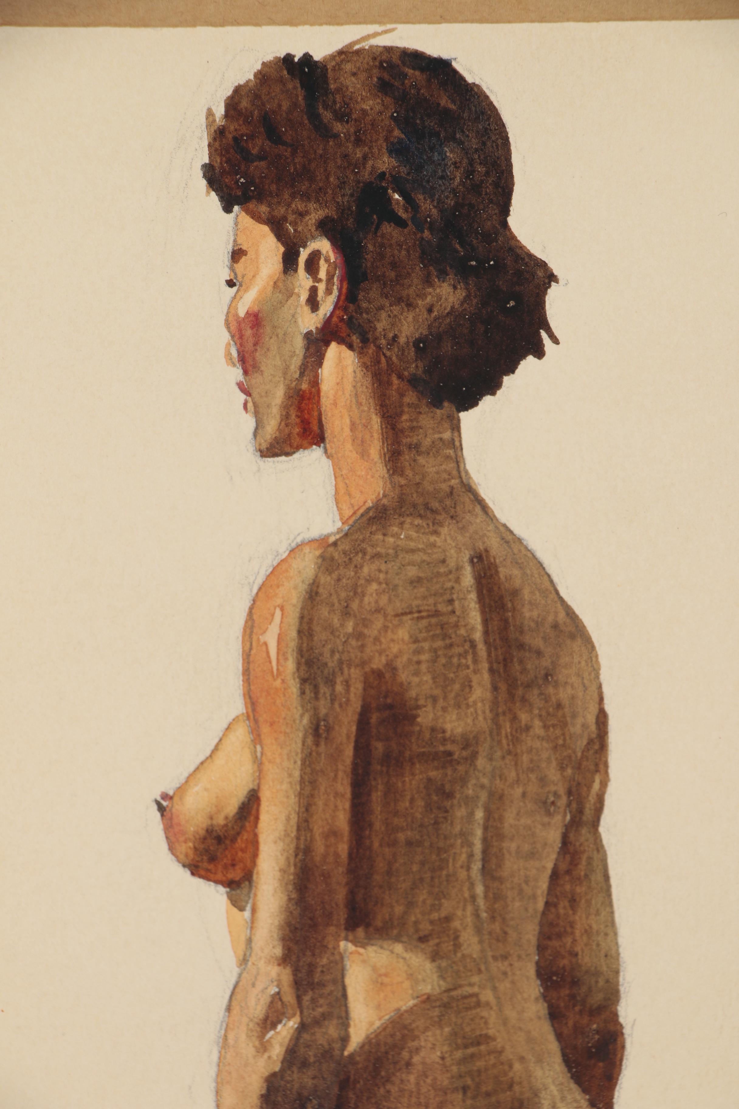 Edmond J. Fitzgerald Watercolor Portrait of Woman