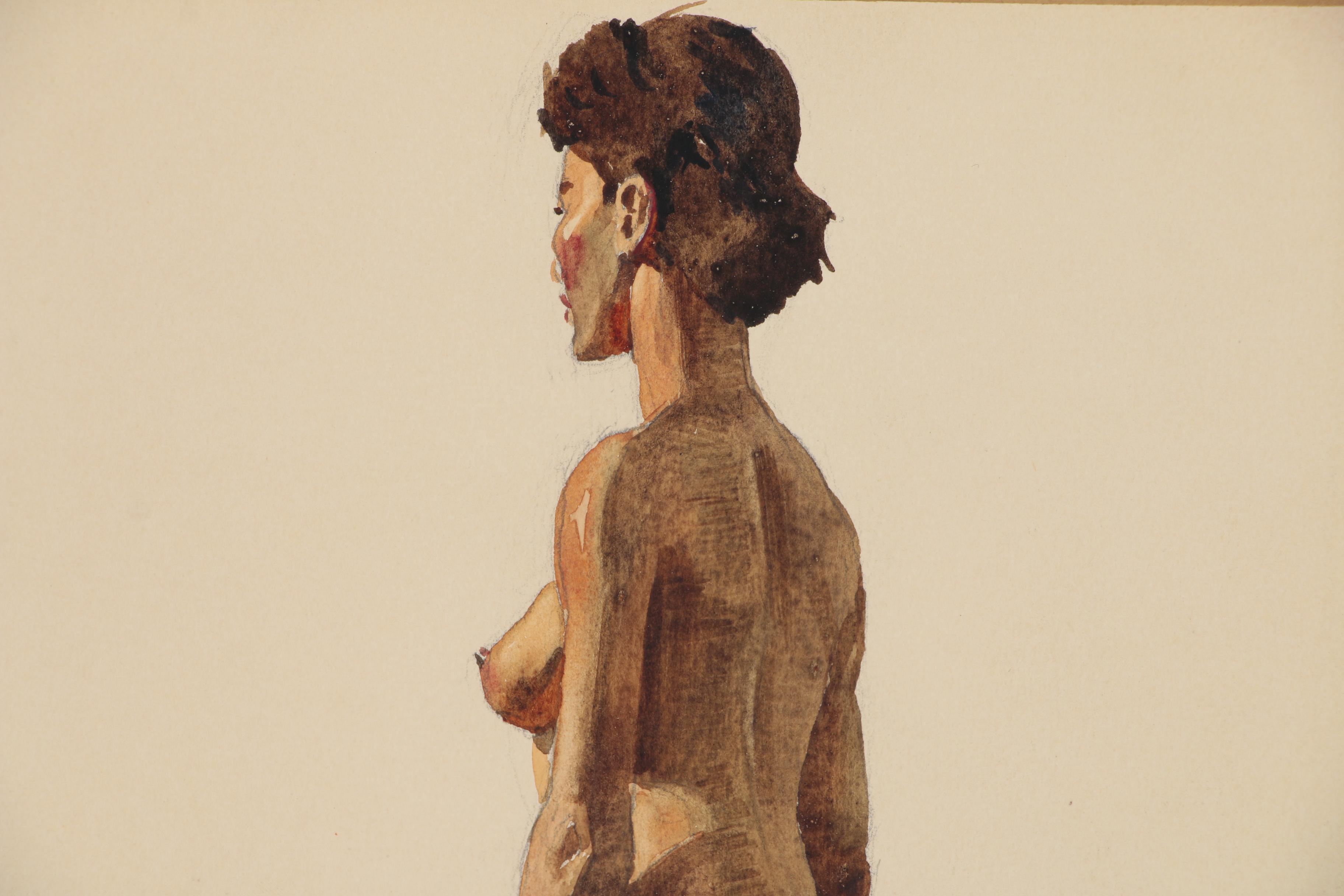 Edmond J. Fitzgerald Watercolor Portrait of Woman