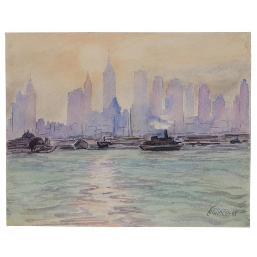 Charles Finance Watercolor Painting "New York", 1948