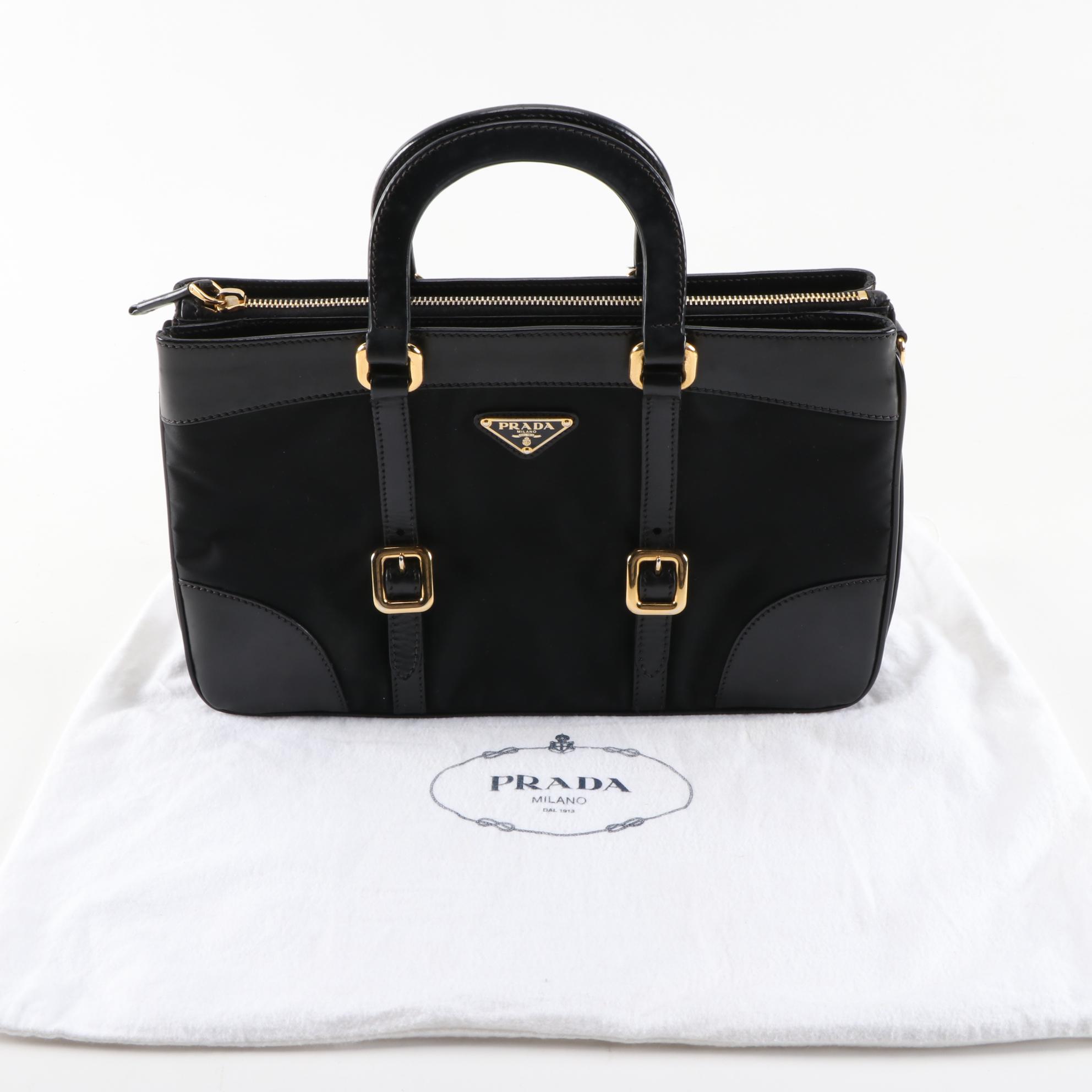 Prada Black Tessuto Nylon and Leather Trimmed Laptop Bag