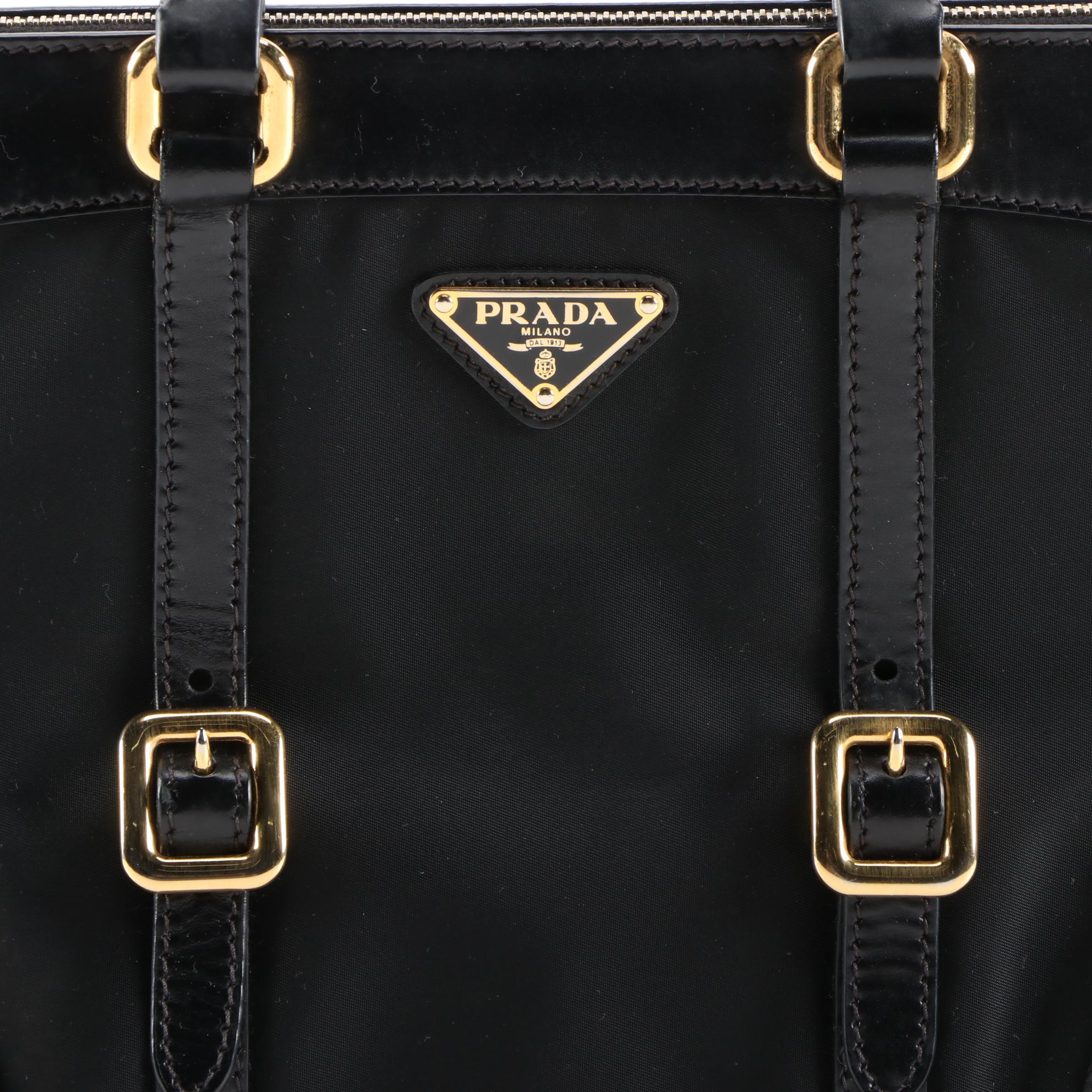 Prada Black Tessuto Nylon and Leather Trimmed Laptop Bag