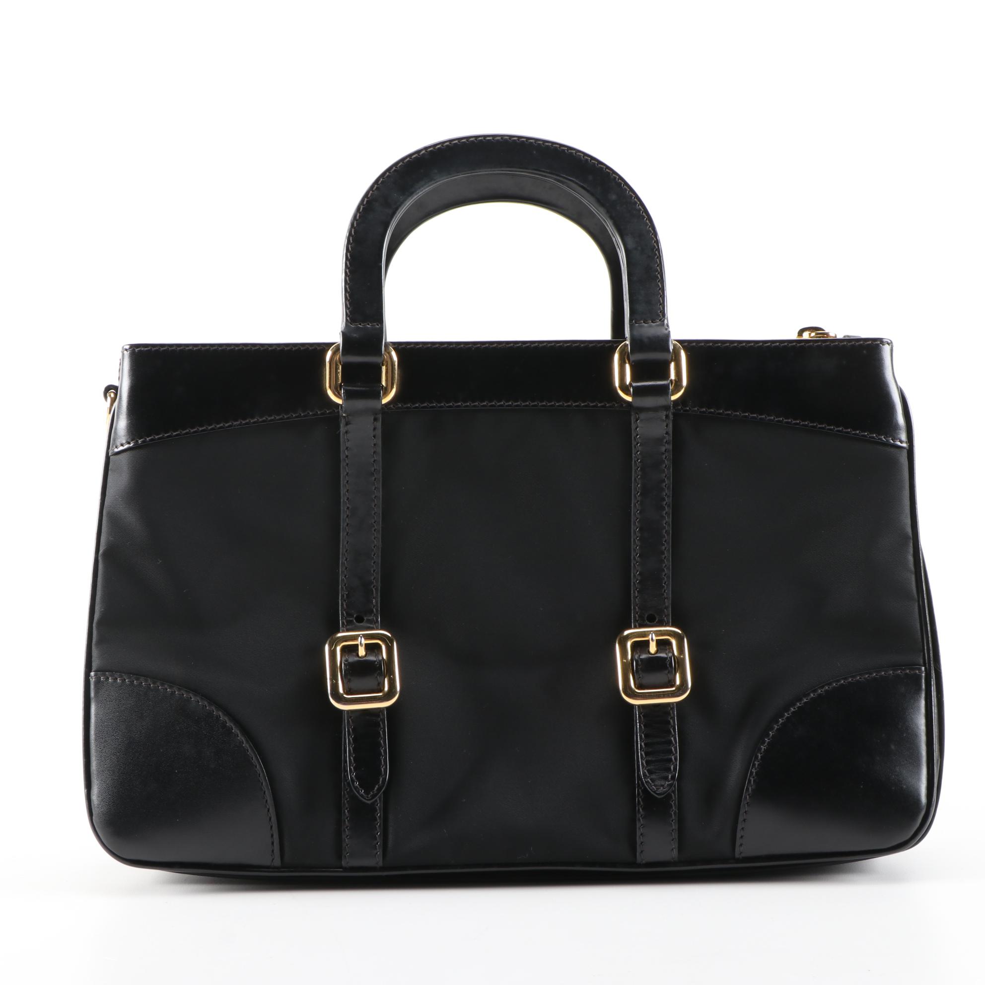 Prada Black Tessuto Nylon and Leather Trimmed Laptop Bag