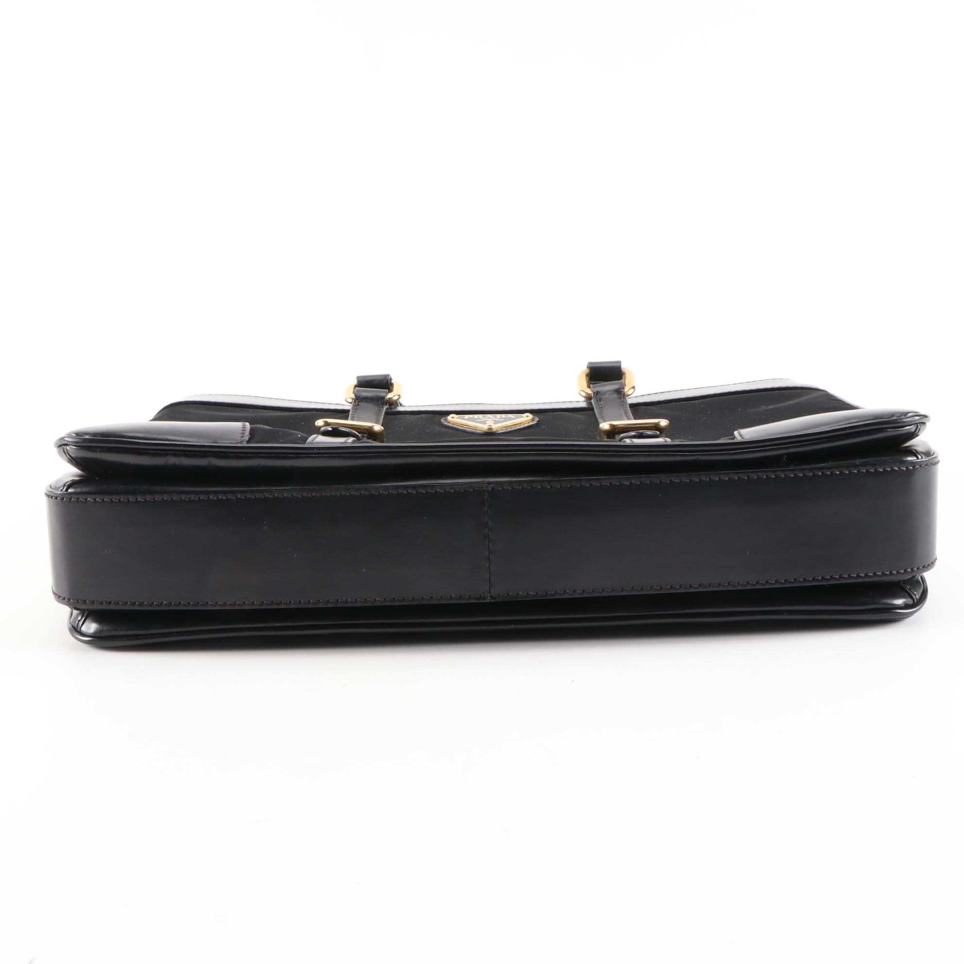 Prada Black Tessuto Nylon and Leather Trimmed Laptop Bag