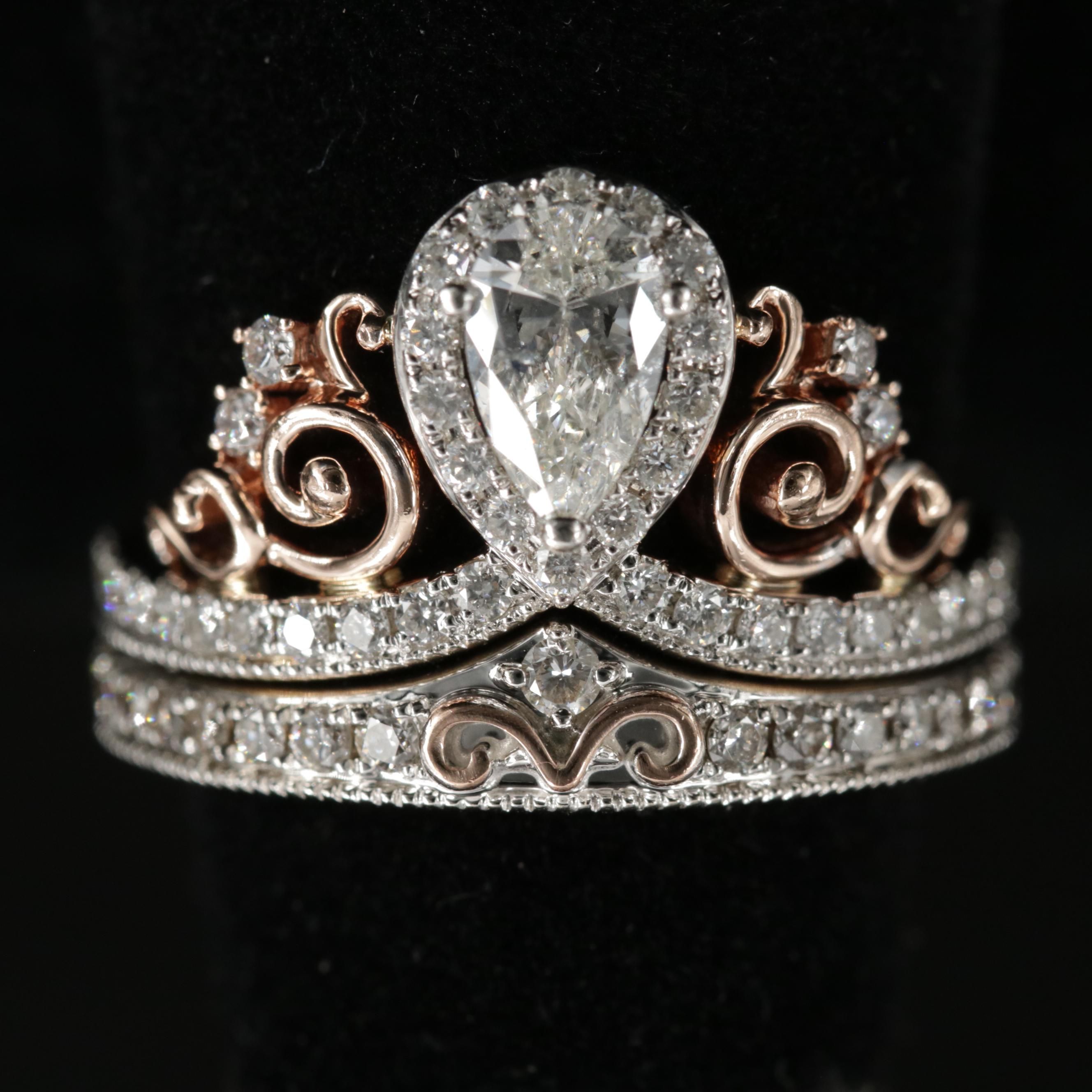 Enchanted Disney 14K Gold 1.24 CTW Diamond Tiara Bridal Ring Set