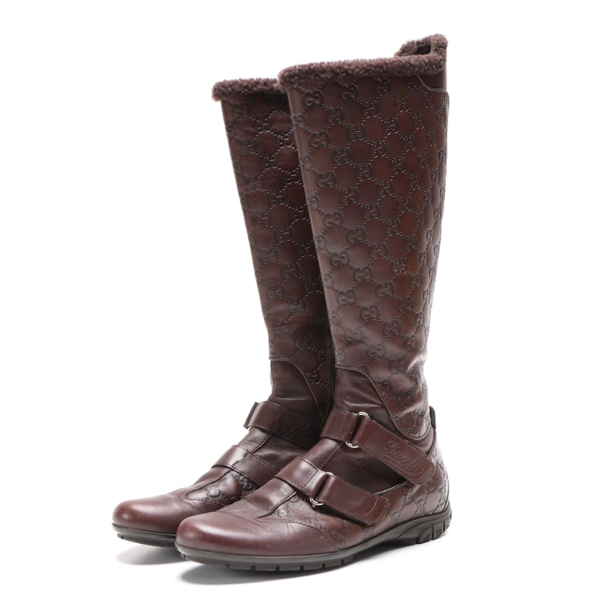 Gucci Brown Guccissima Leather Shearling Lined Zip Boots