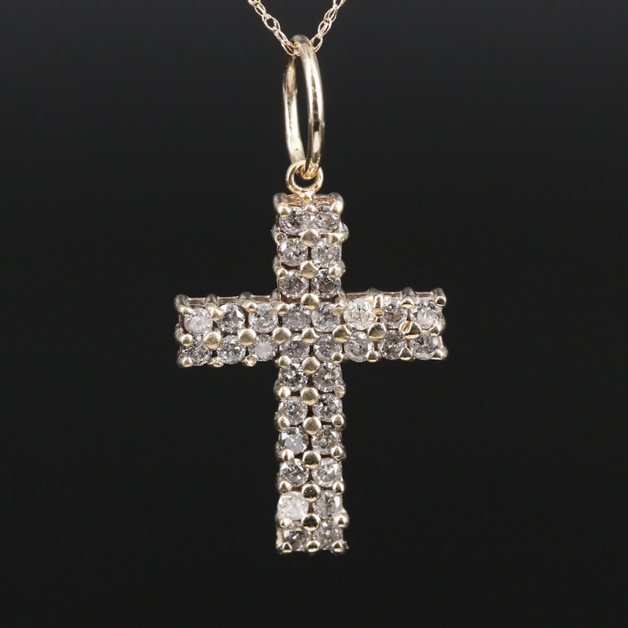 10K and 14K Gold Diamond Cross Pendant Necklace