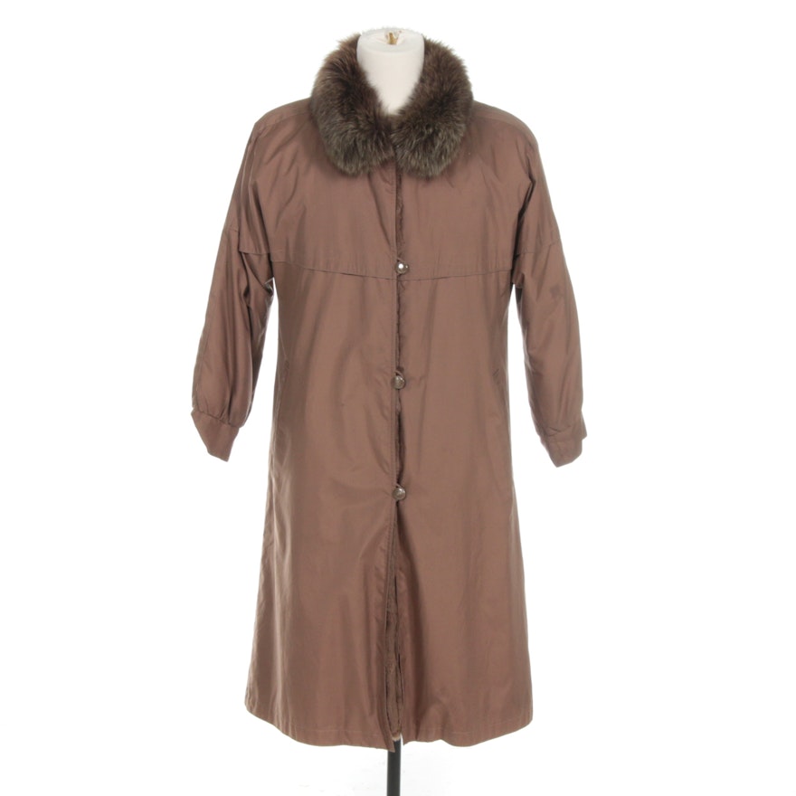 Saks Fifth Avenue Coat with Fox Fur Collar and Detachable Sheared Fur Lining