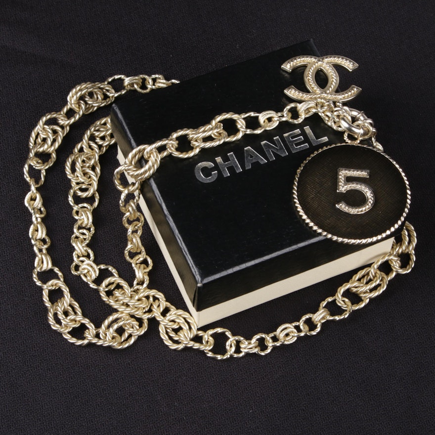 Chanel Silver Tone and Resin No. 5 Pendant Necklace
